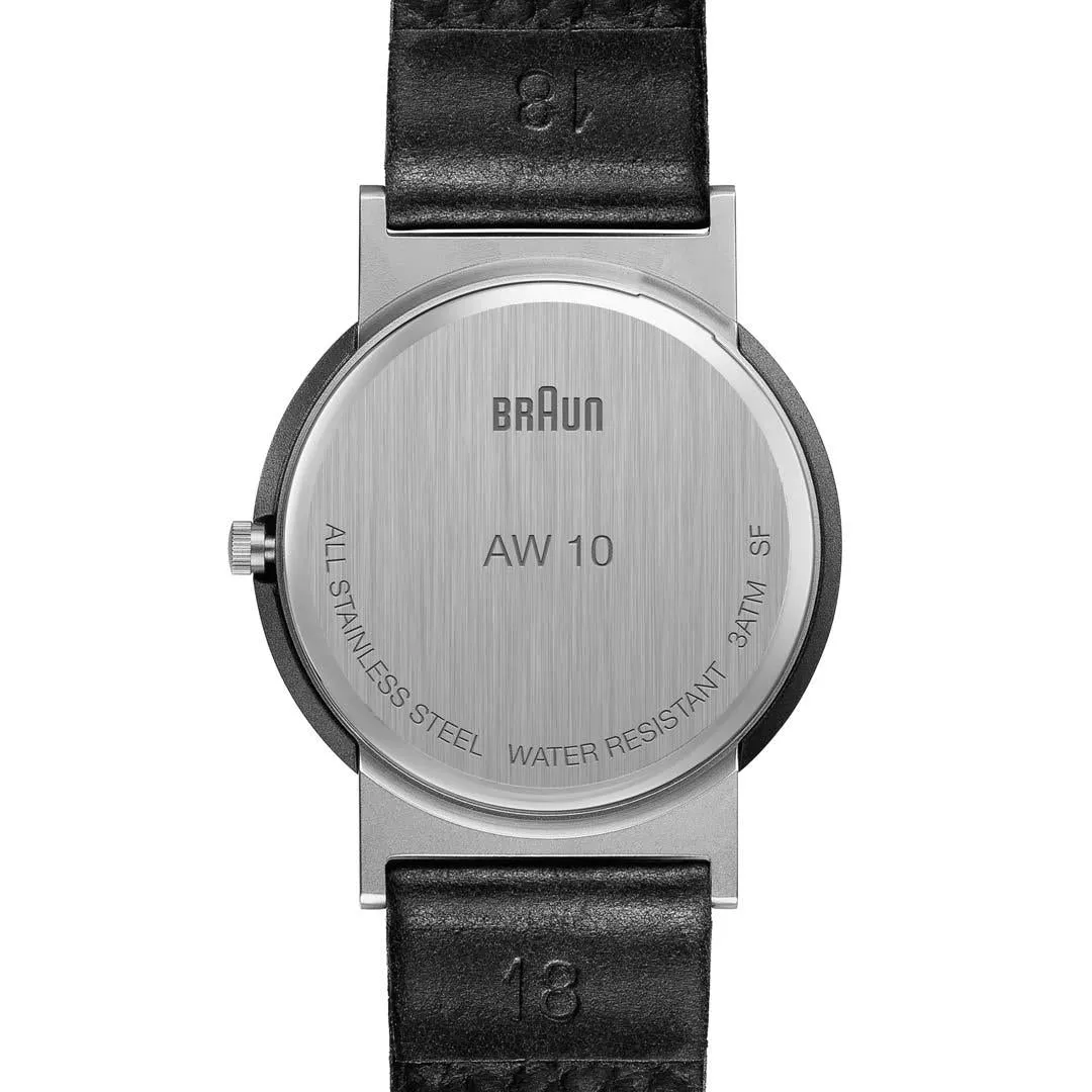 AW10 Braun classic watch - black dial and black leather strap