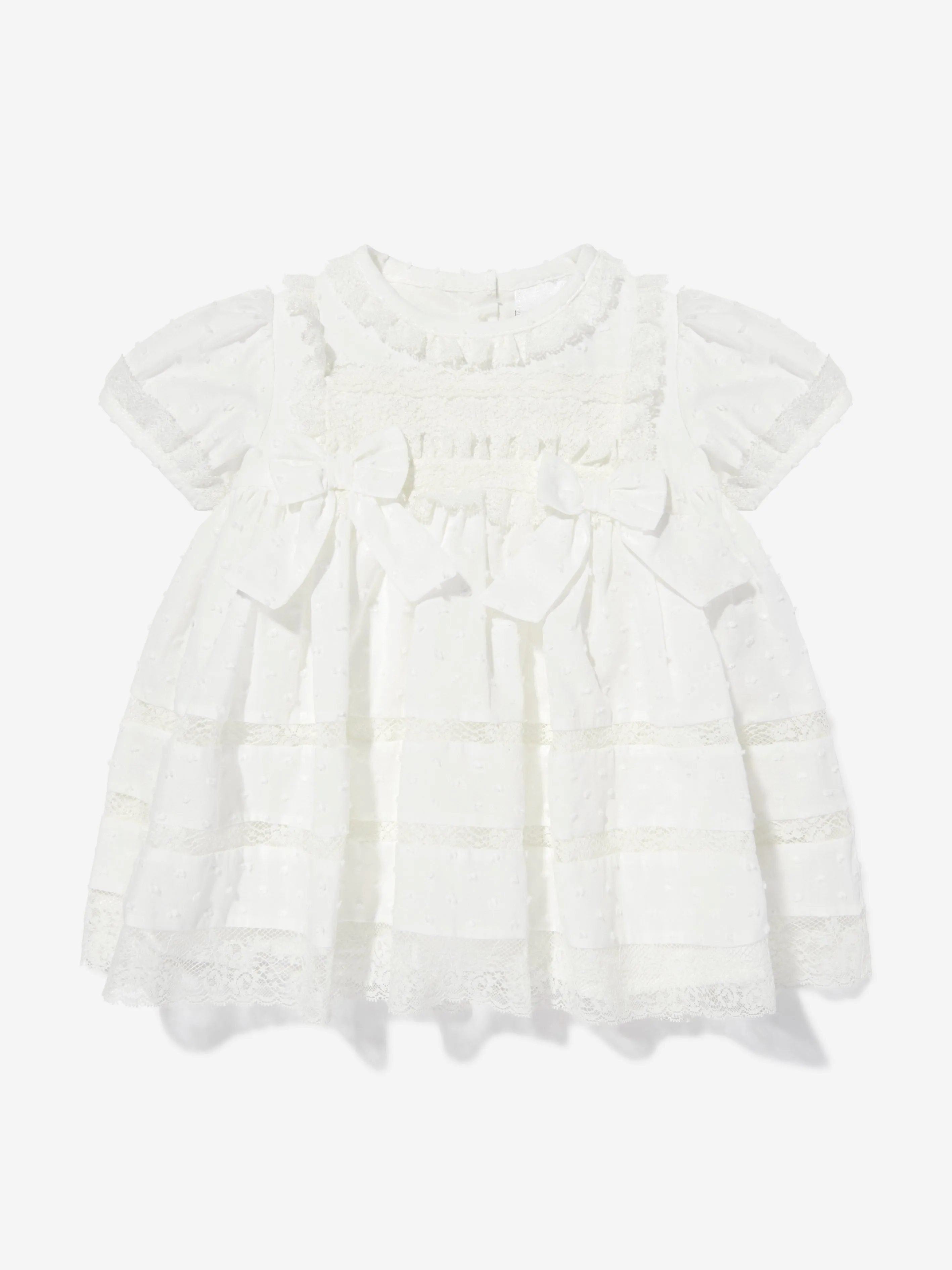 Baby Girls Dress and Bonnet in Ivory