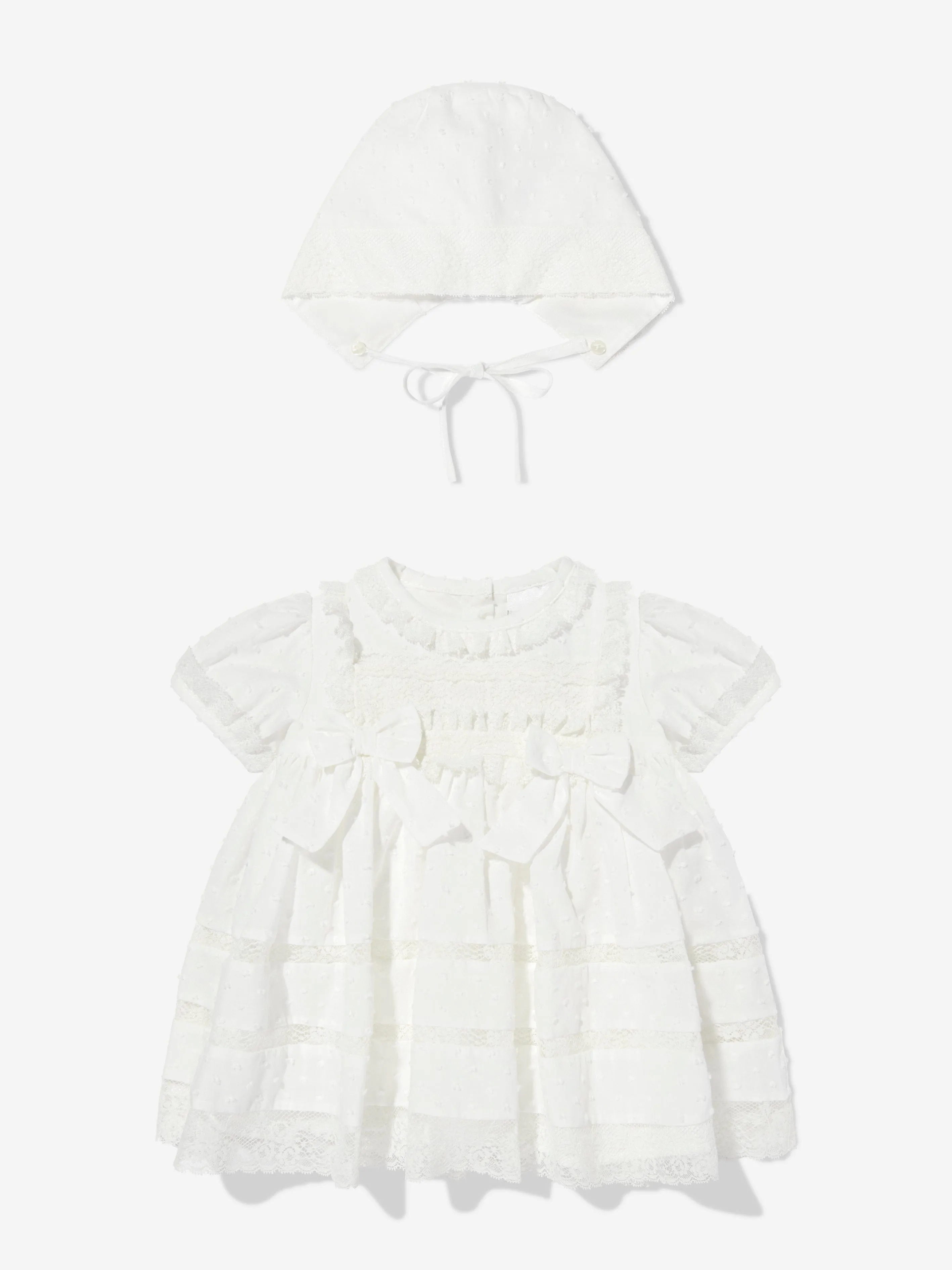 Baby Girls Dress and Bonnet in Ivory