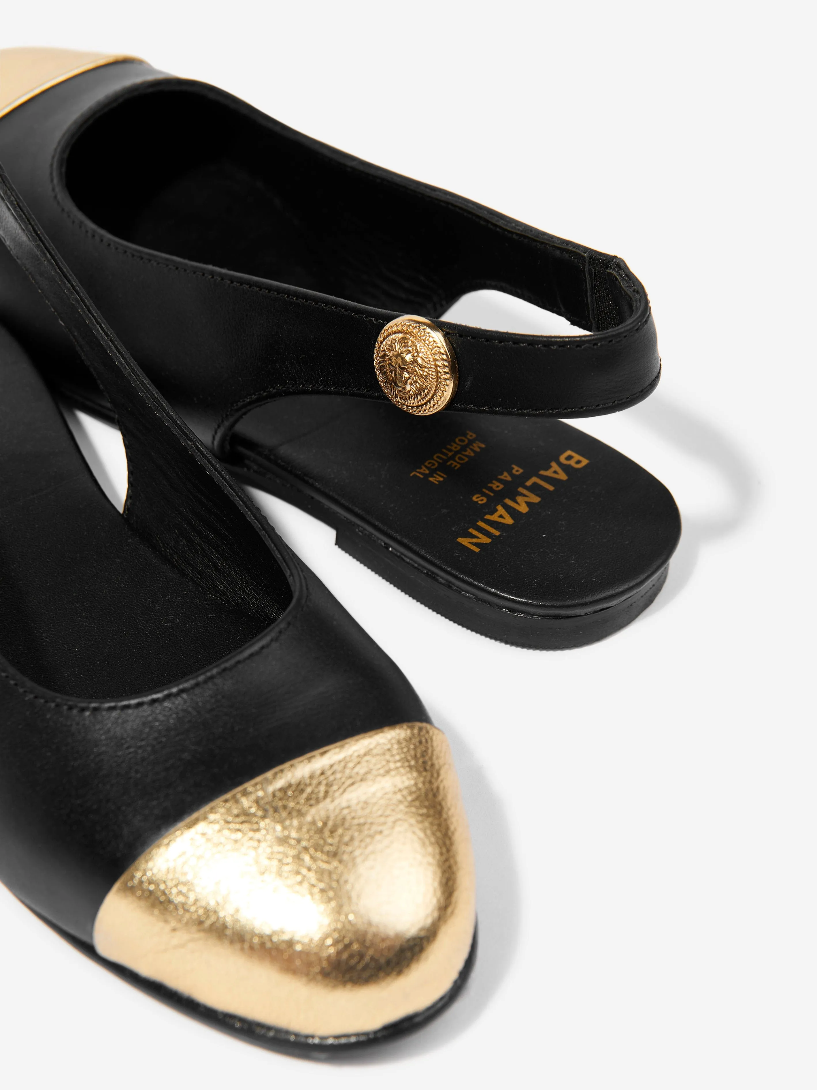 Balmain Girls Leather Slingback Ballerinas in Black