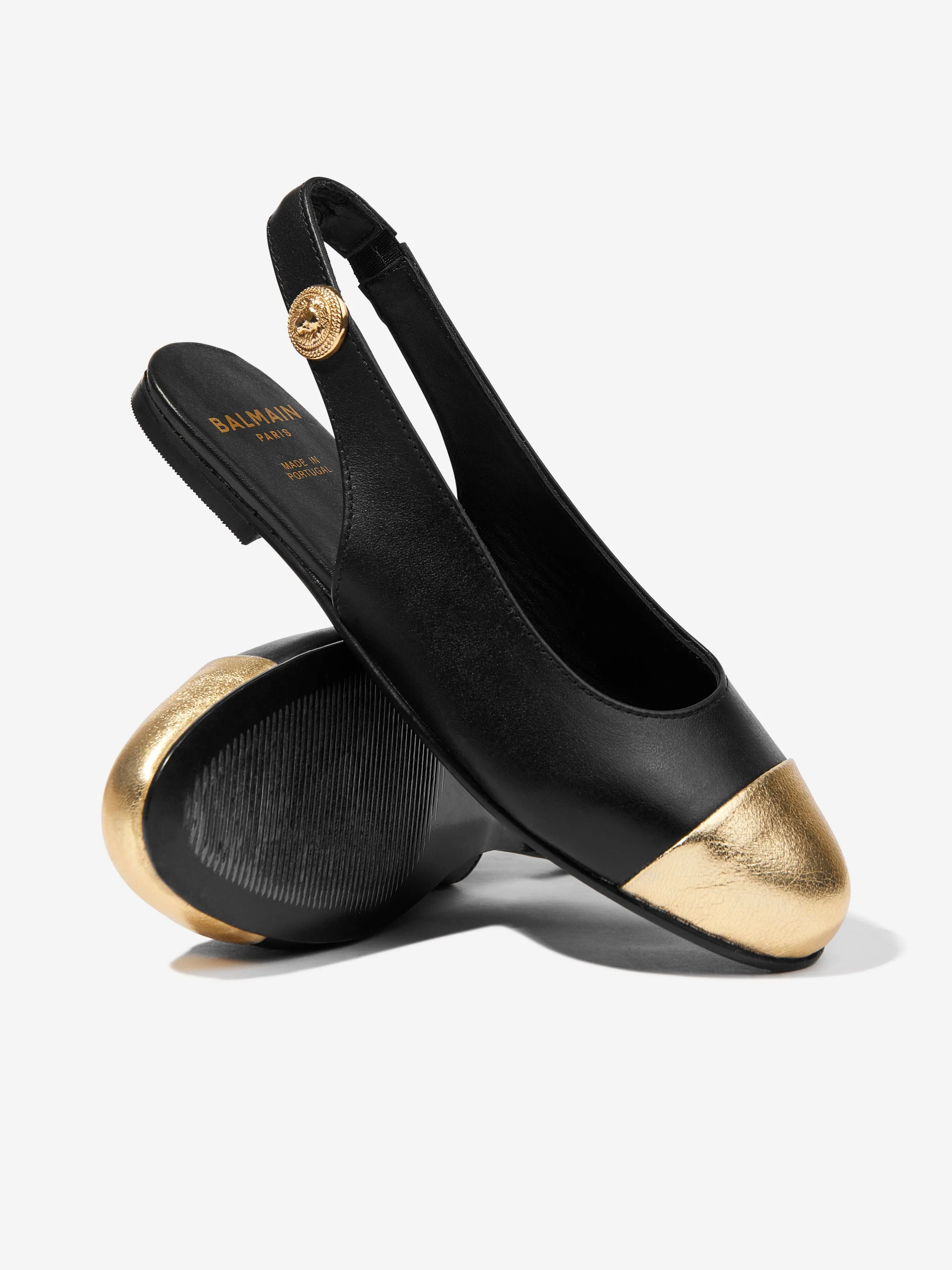 Balmain Girls Leather Slingback Ballerinas in Black