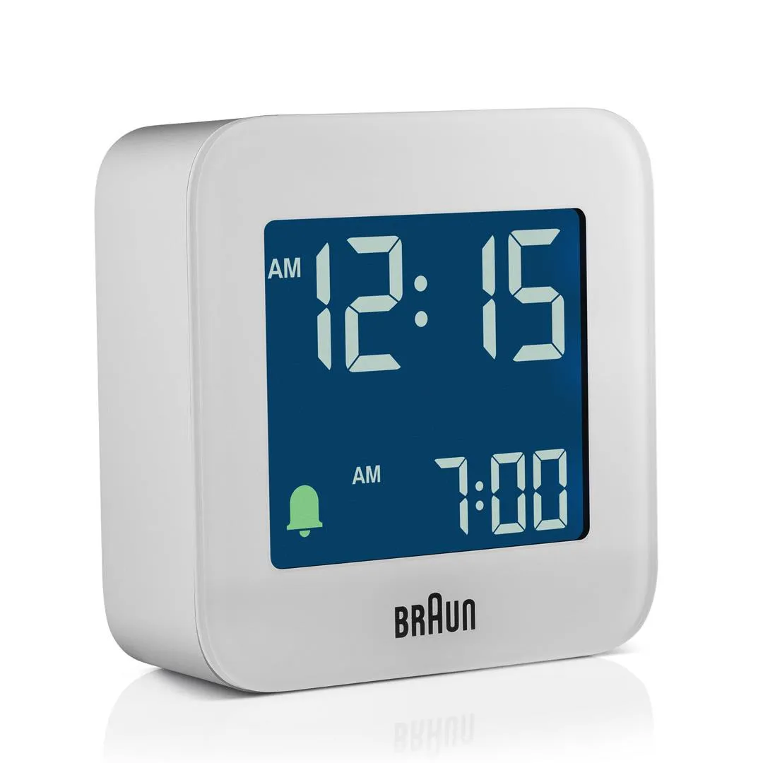 BC08 Braun digital travel alarm clock - white