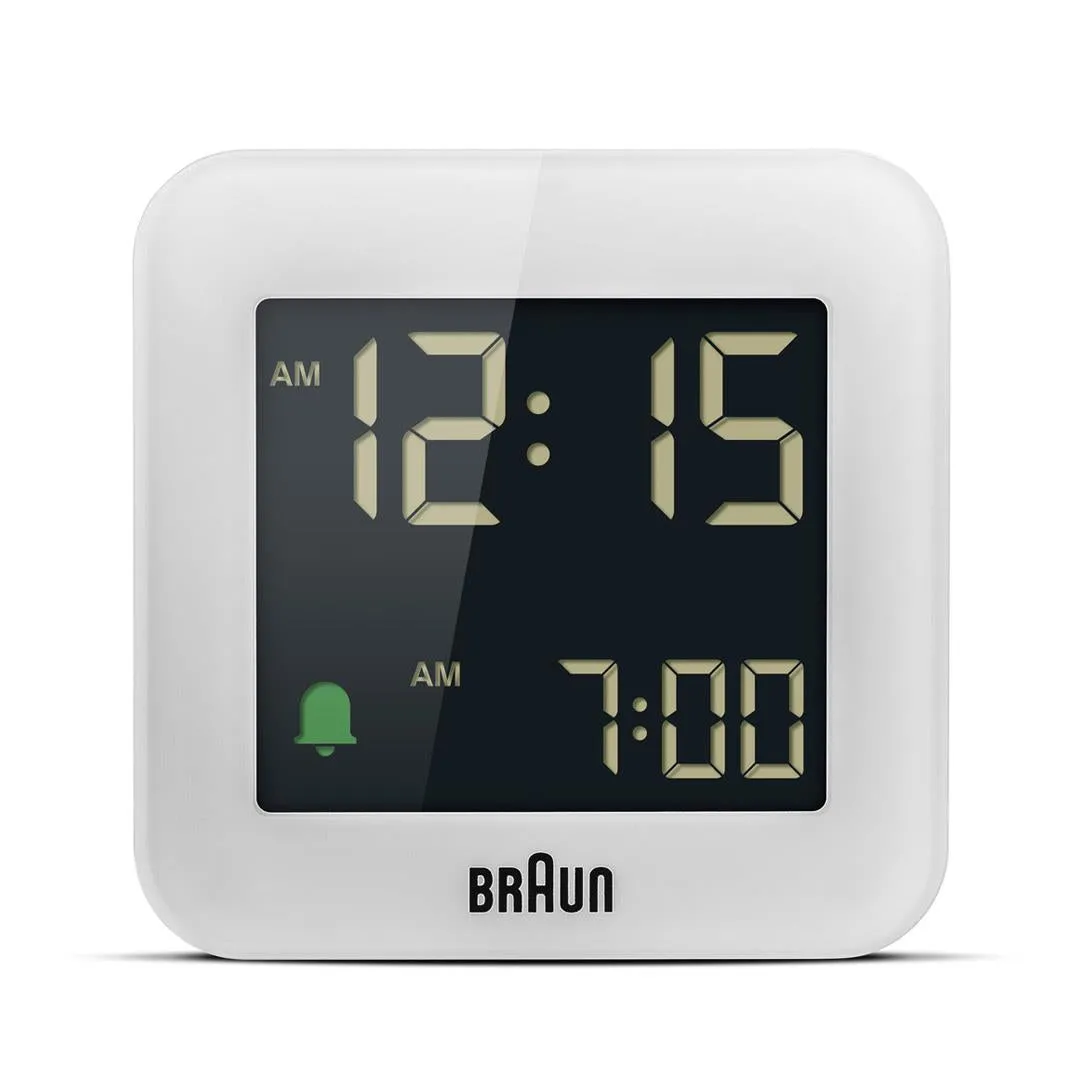 BC08 Braun digital travel alarm clock - white