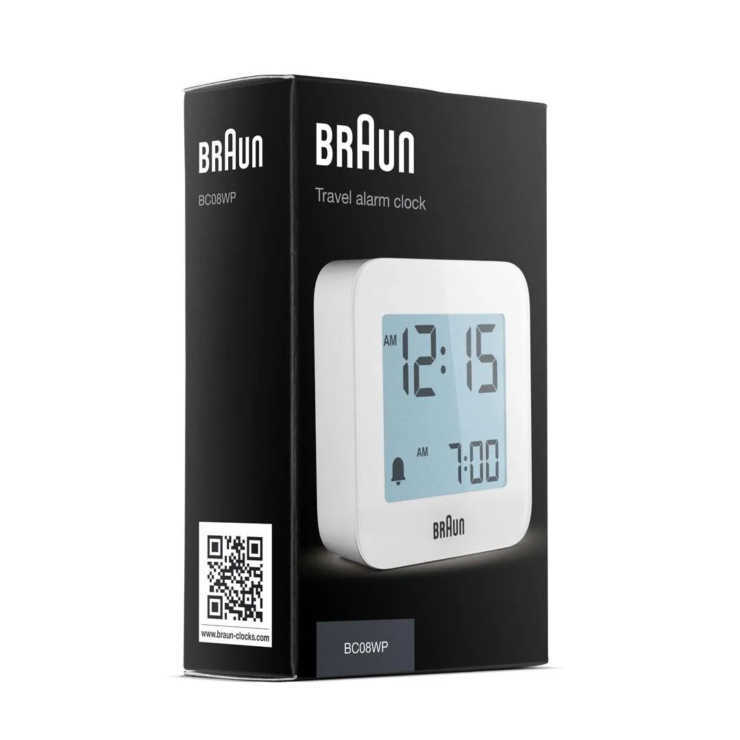 BC08 Braun digital travel alarm clock - white