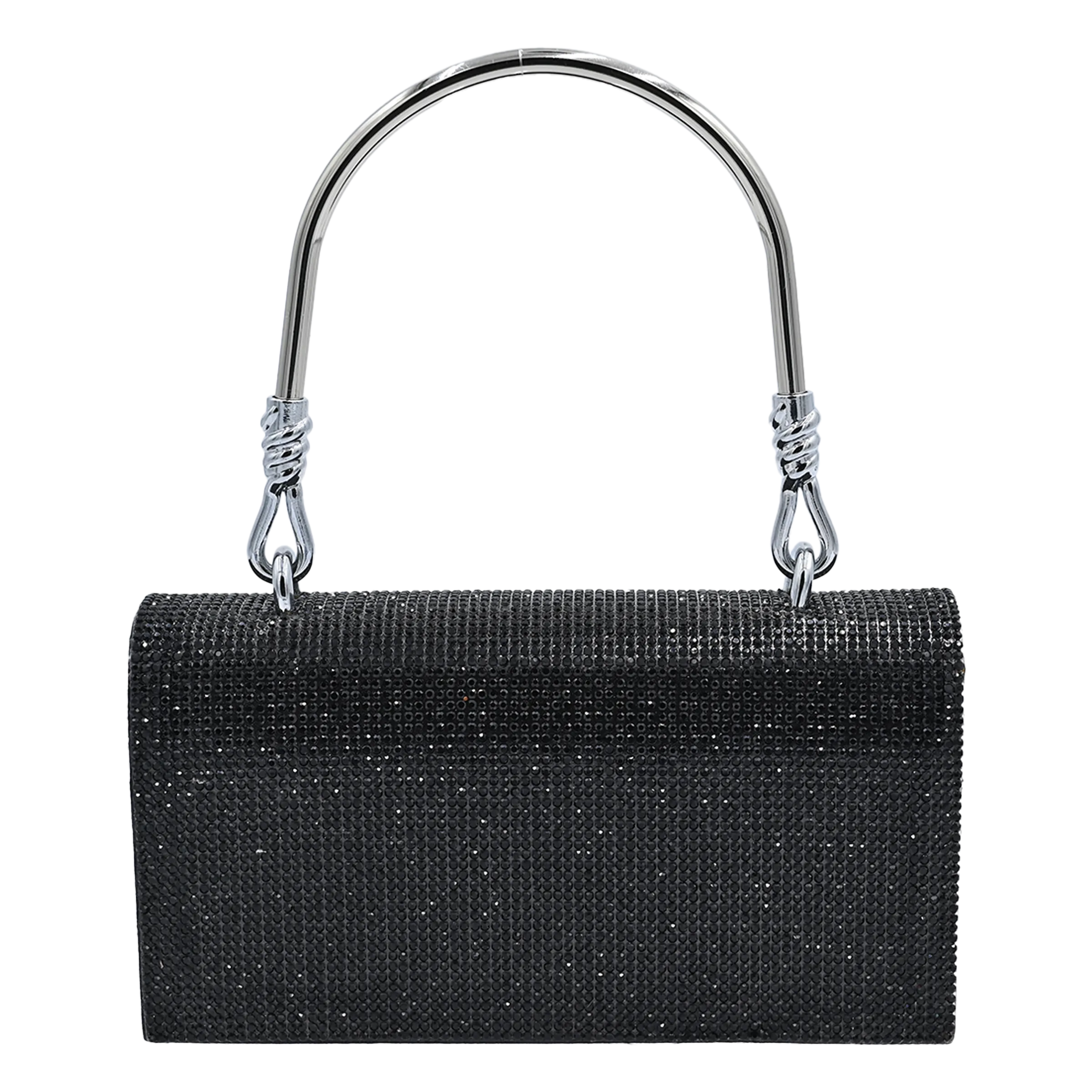 Black Rhinestone Foldover Handbag