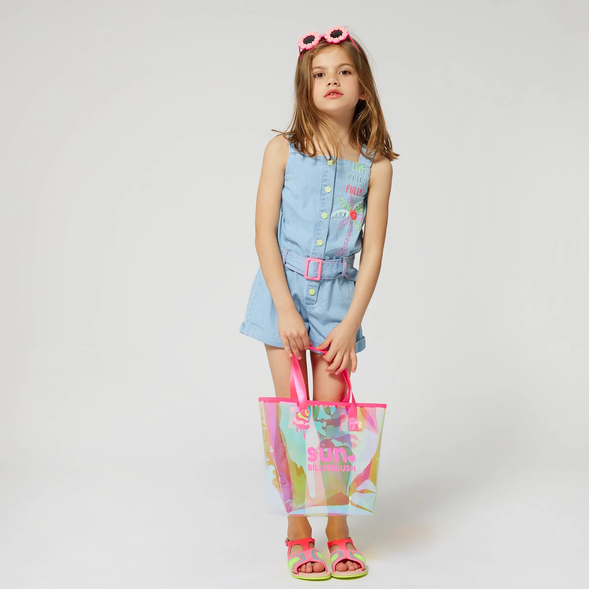 Blue Bleached Denim Embroidered One-Piece