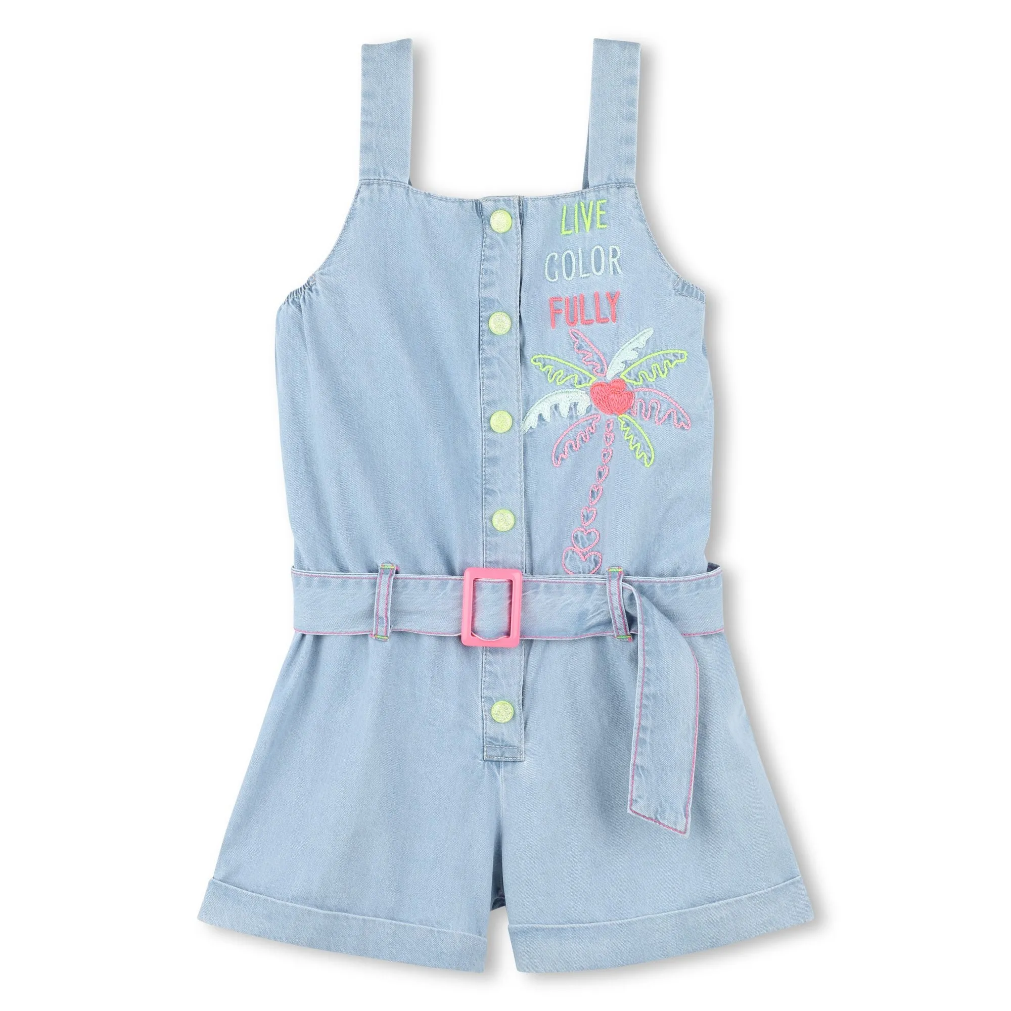 Blue Bleached Denim Embroidered One-Piece