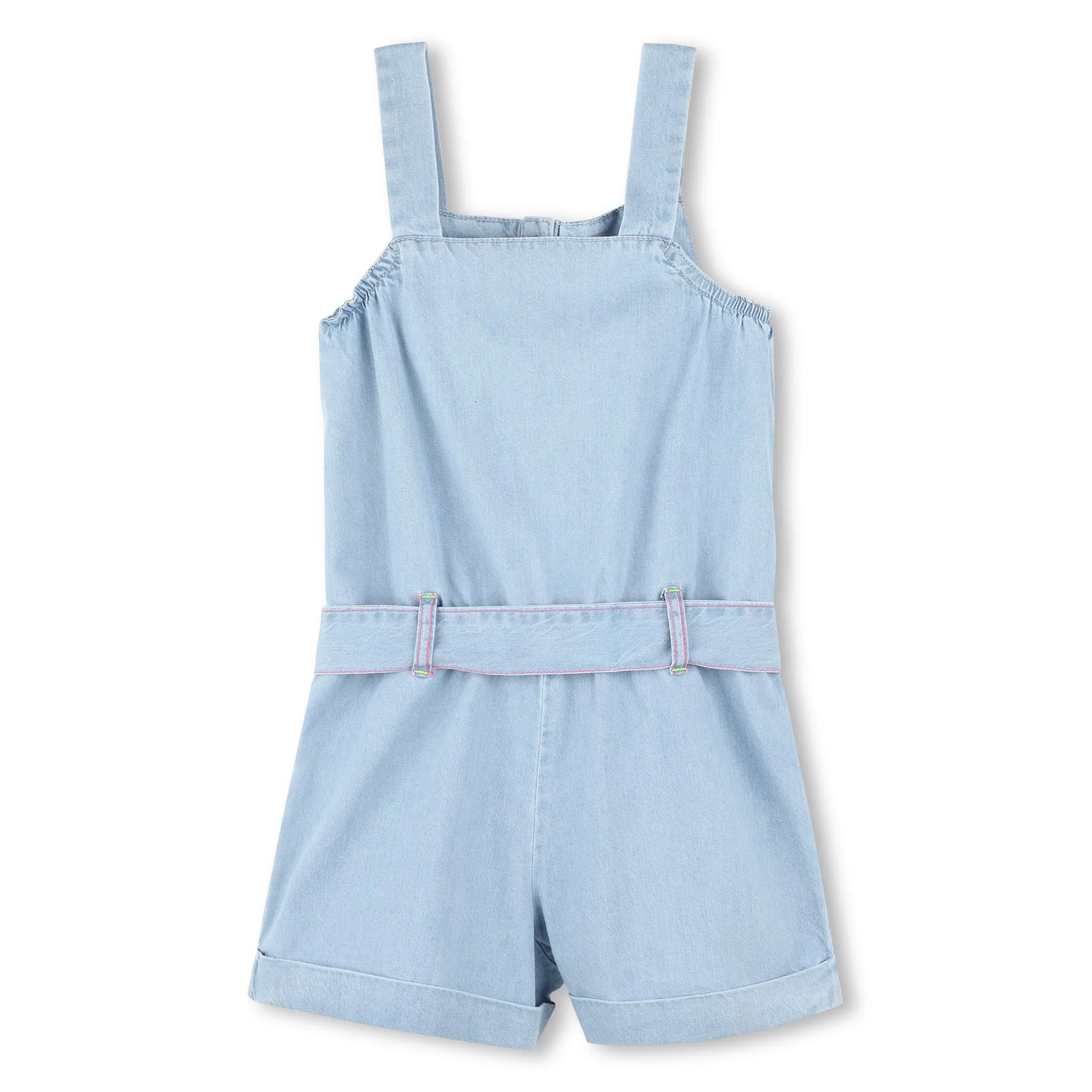 Blue Bleached Denim Embroidered One-Piece
