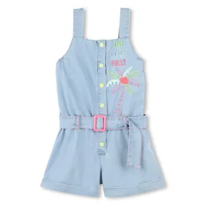 Blue Bleached Denim Embroidered One-Piece