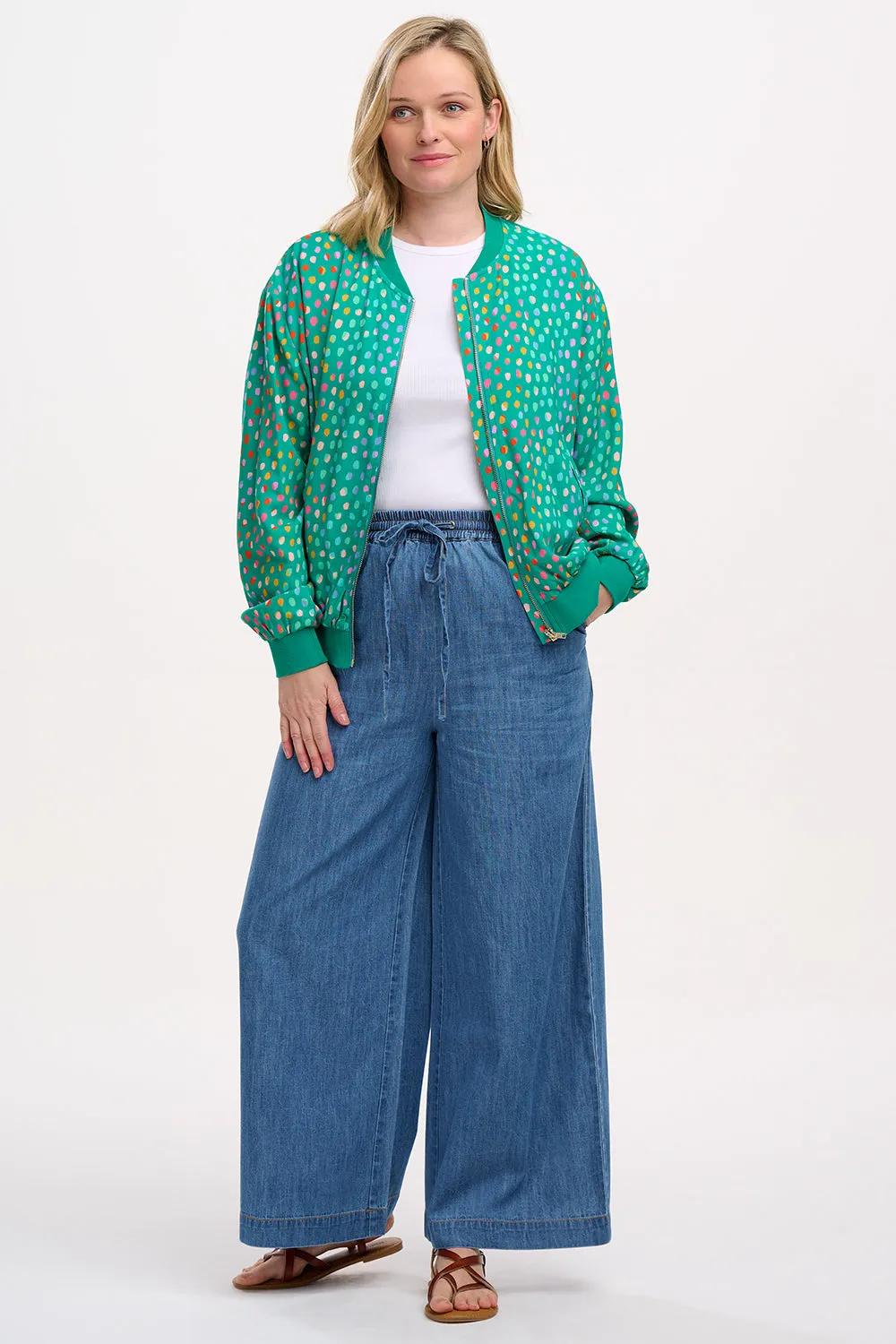 Bobbi Bomber Jacket - Green. Rainbow Pebbles
