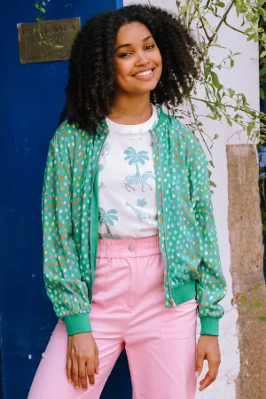 Bobbi Bomber Jacket - Green. Rainbow Pebbles