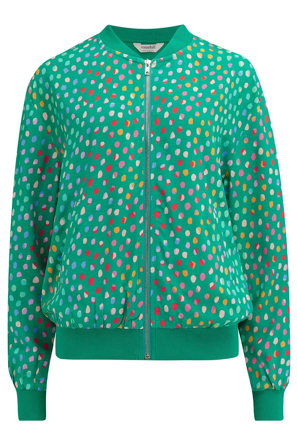 Bobbi Bomber Jacket - Green. Rainbow Pebbles