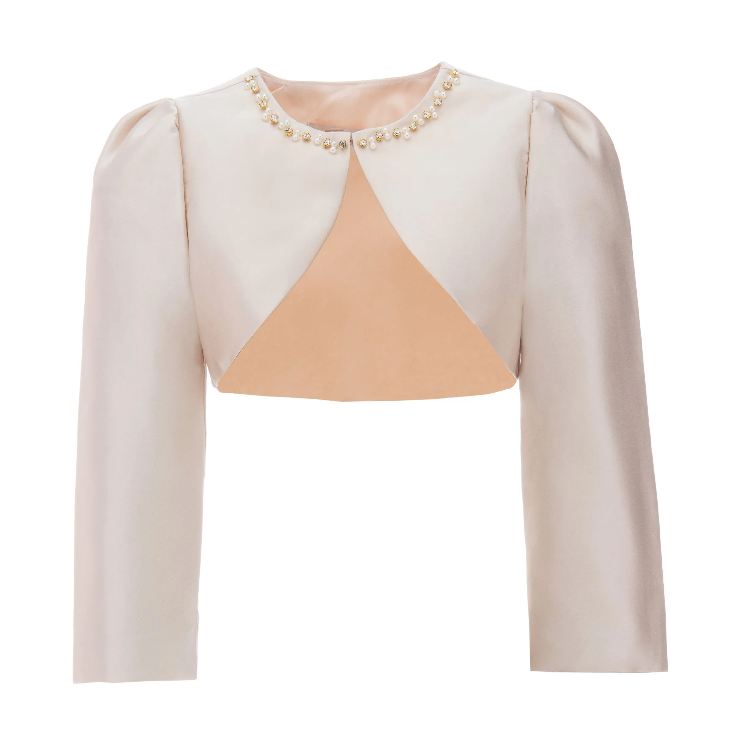 Champagne Cropped Satin Cardigan