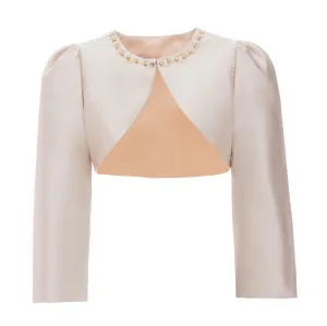 Champagne Cropped Satin Cardigan