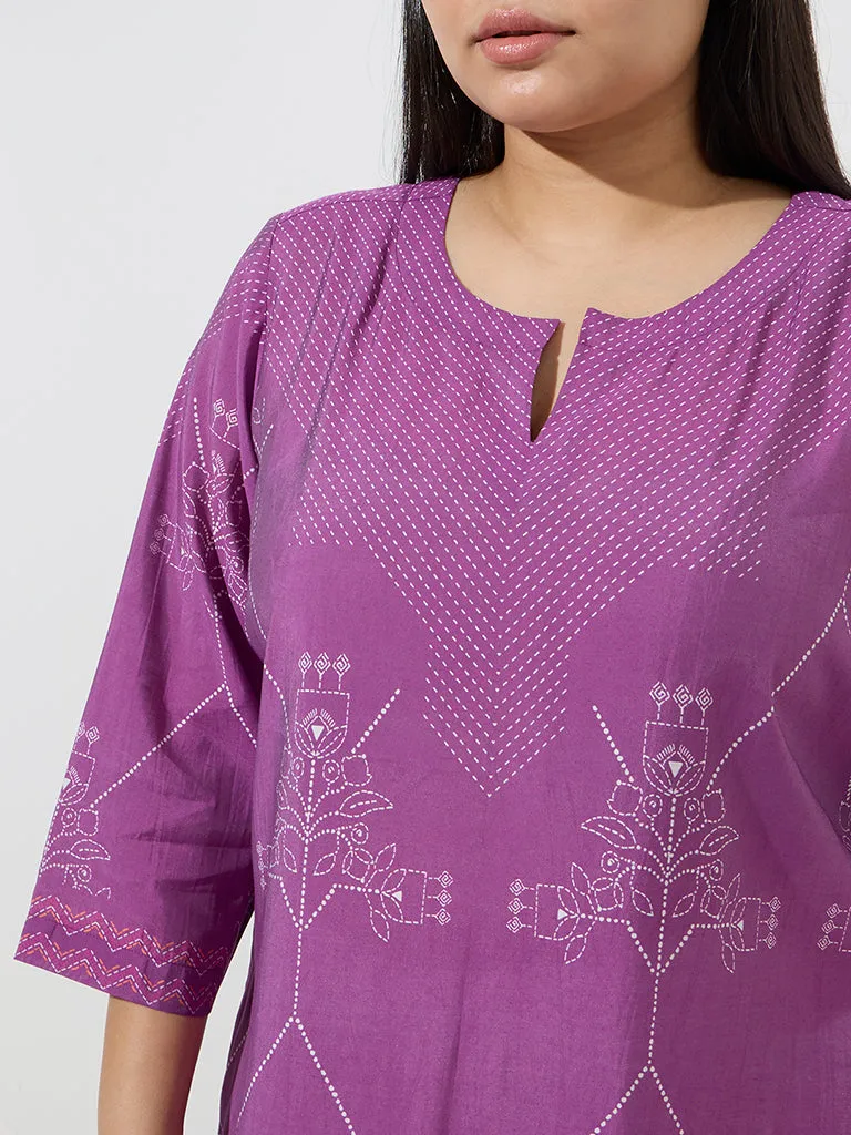 Diza Purple Printed A-Line Kurta