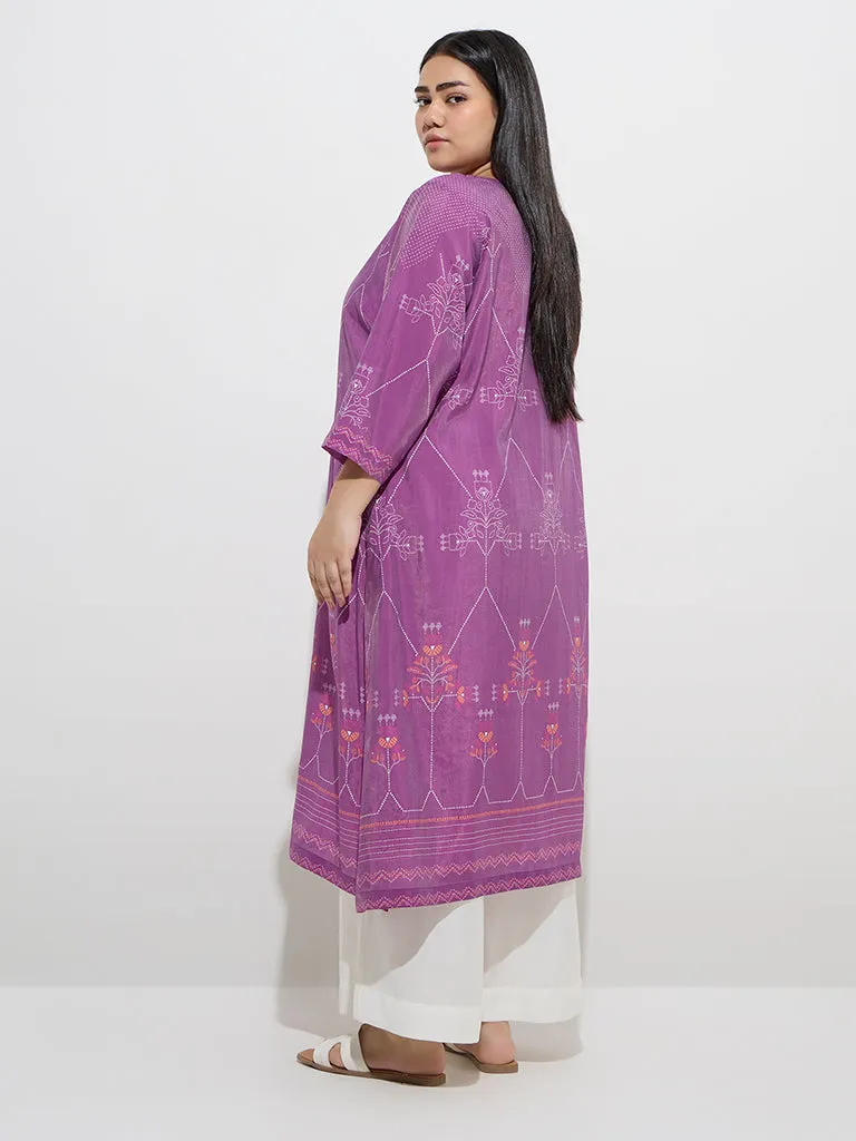 Diza Purple Printed A-Line Kurta