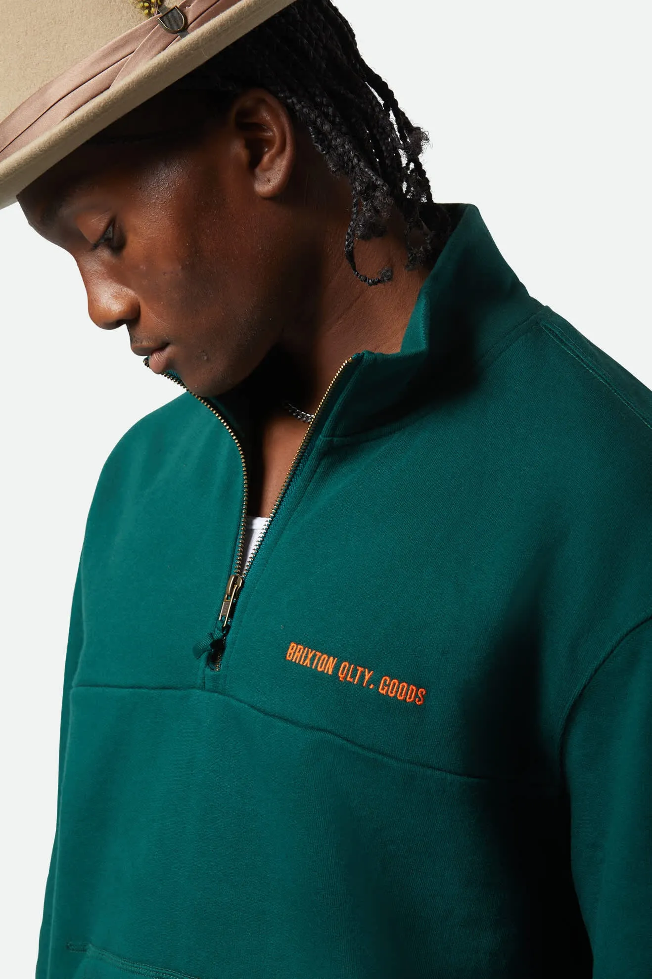 Embroidered Heavyweight Oversized Half Zip - Deep Emerald