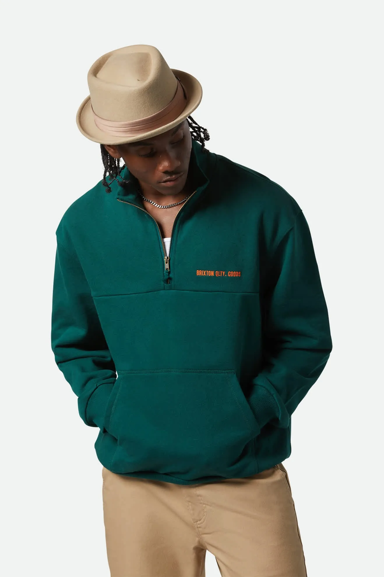 Embroidered Heavyweight Oversized Half Zip - Deep Emerald