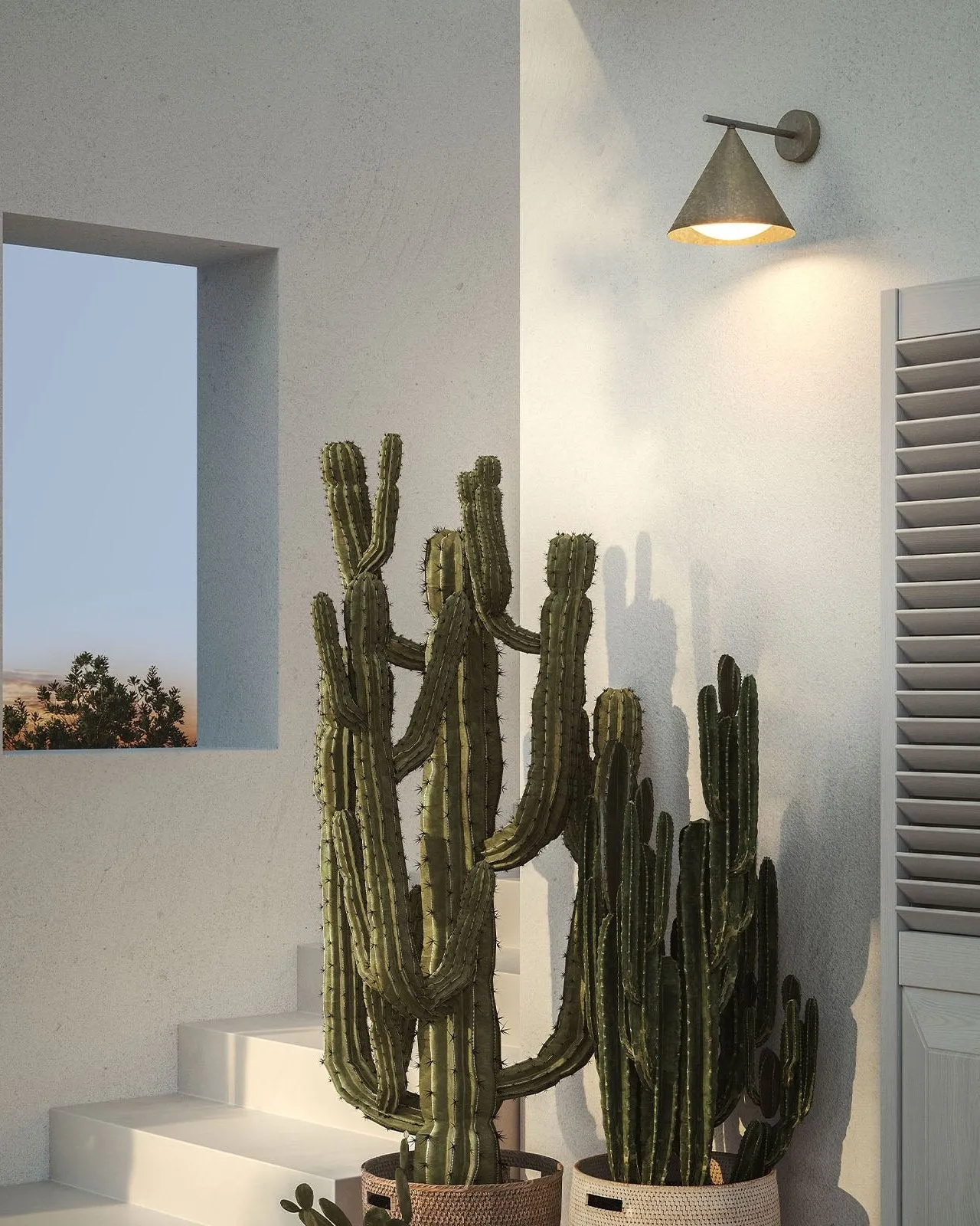 Exterior Brass Cone Straight Arm Wall Light