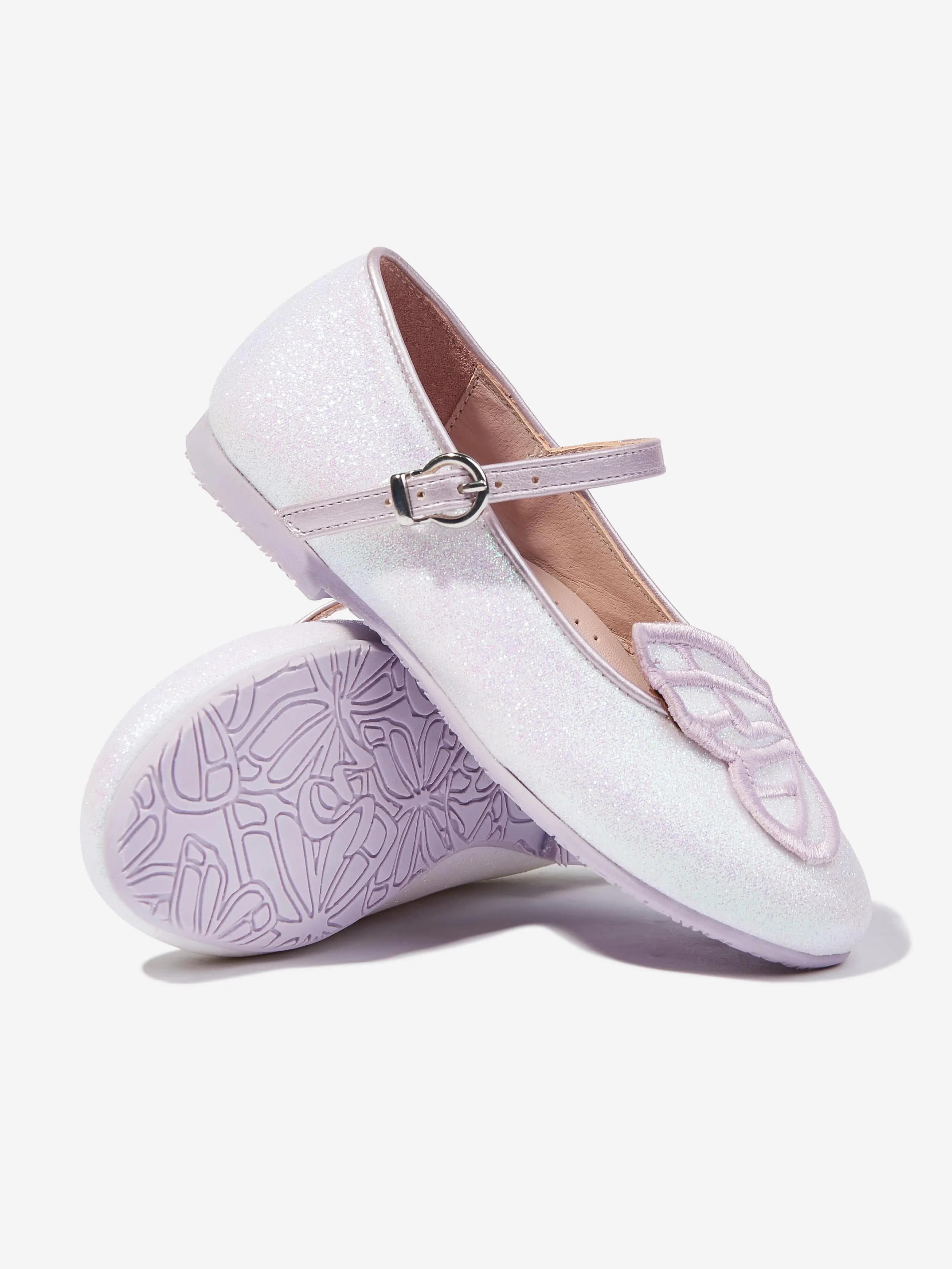 Girls Butterfly Embroidery Flat in Ivory