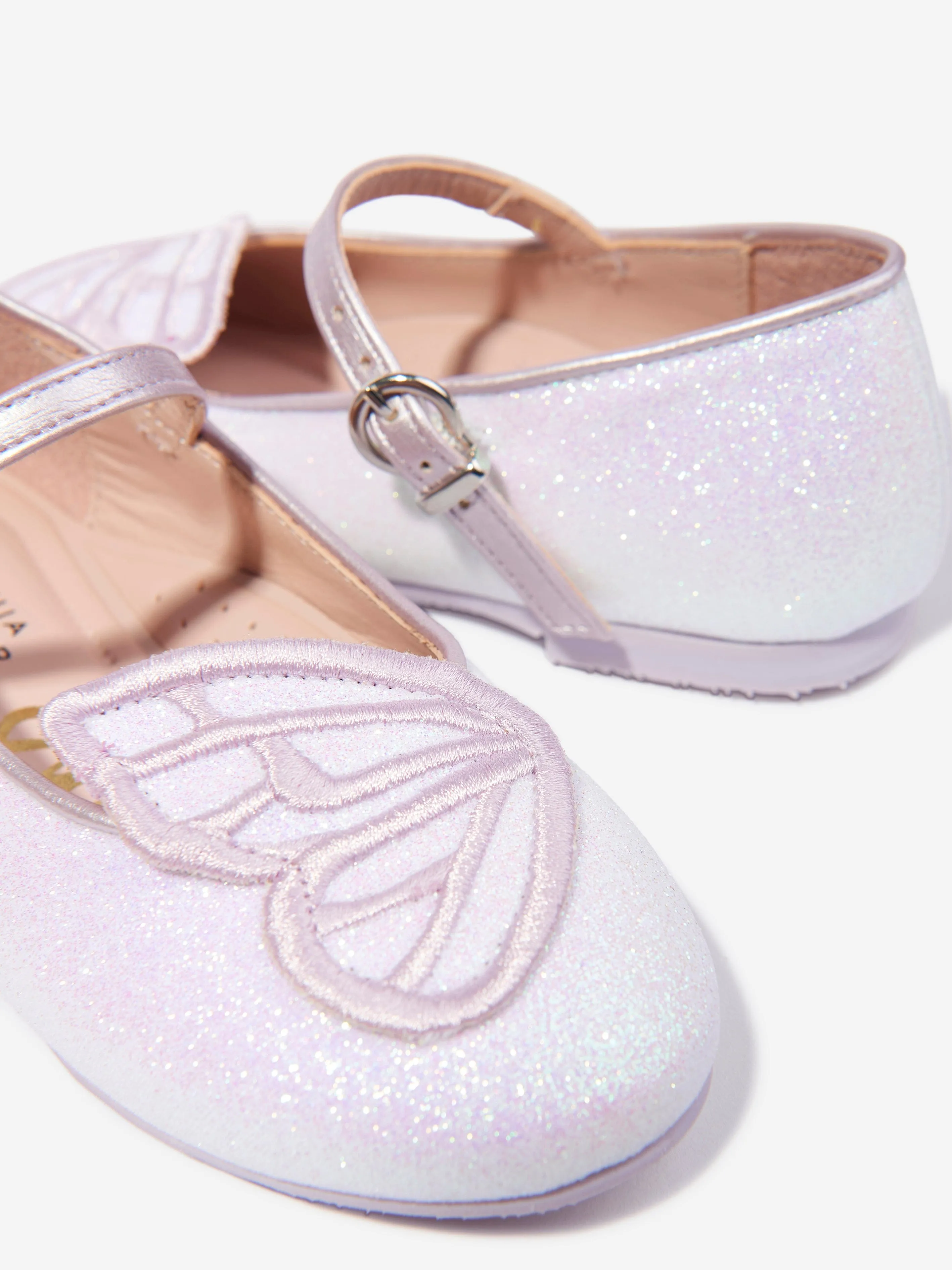 Girls Butterfly Embroidery Flat in Ivory