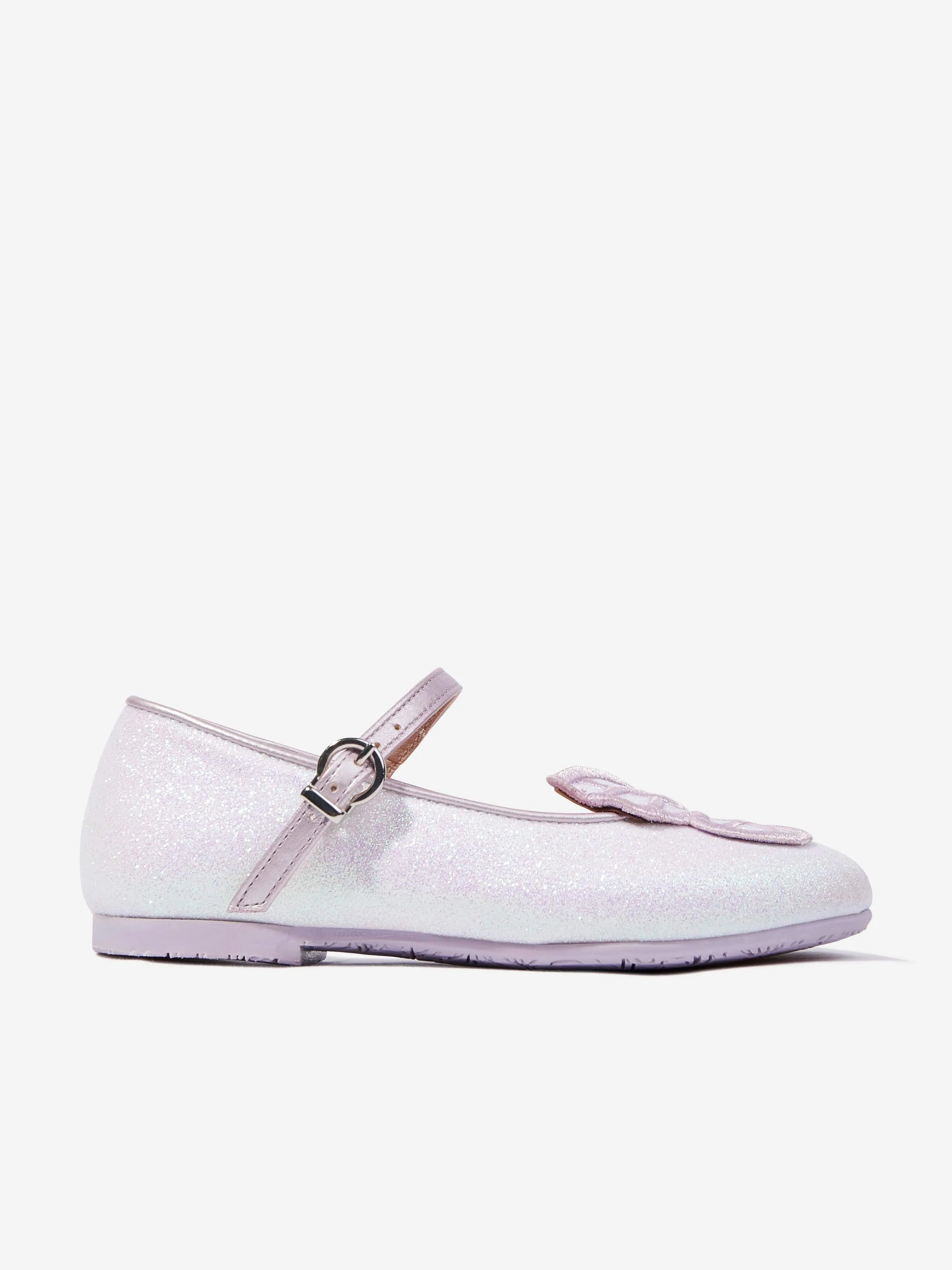 Girls Butterfly Embroidery Flat in Ivory