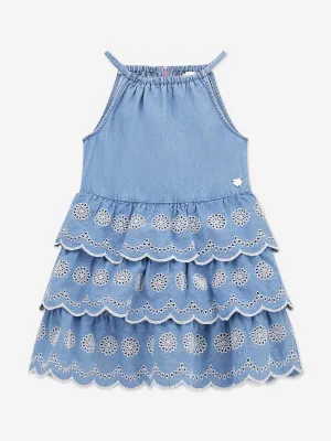 Girls Denim Ruffle Dress in Blue