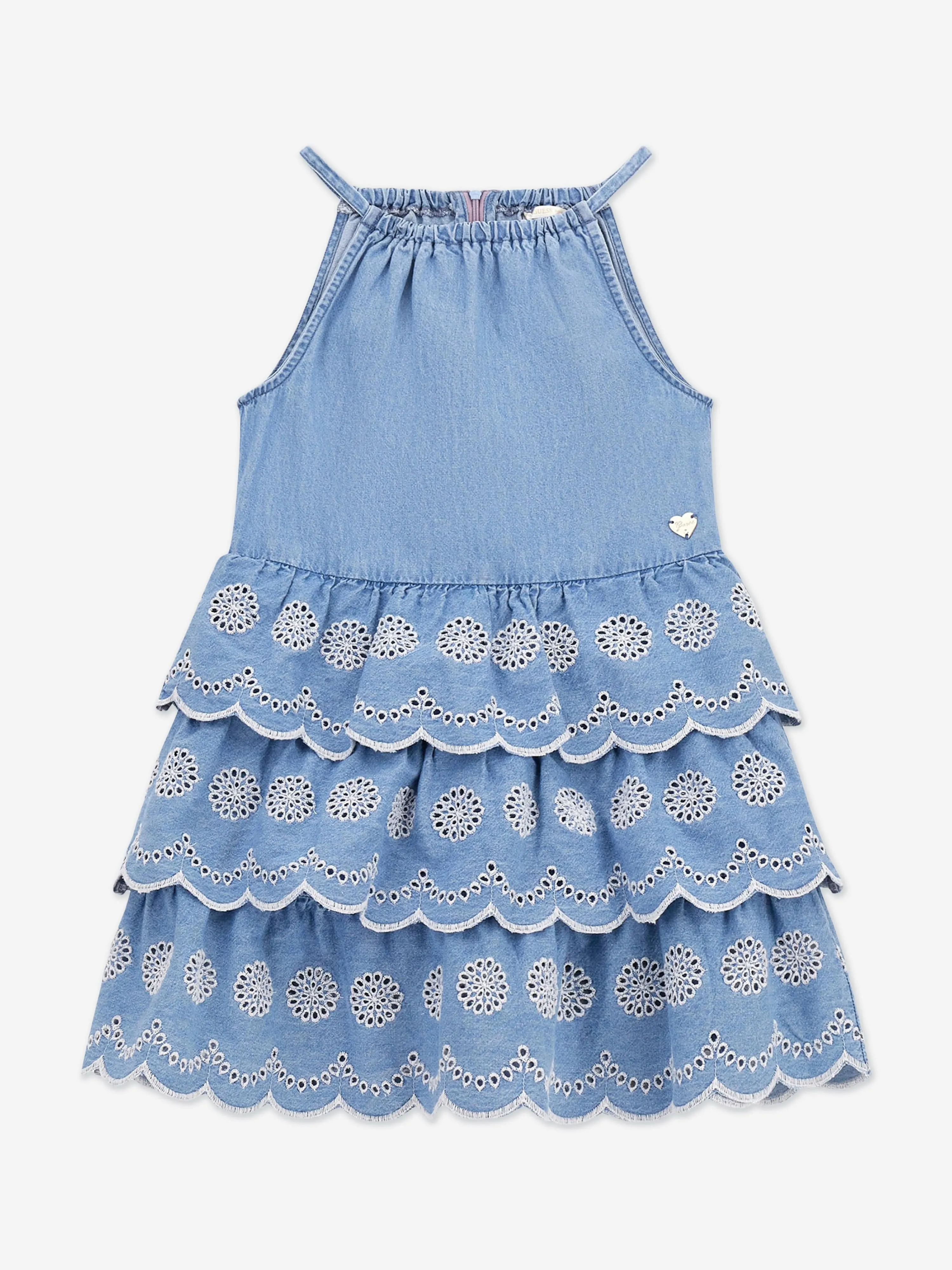 Girls Denim Ruffle Dress in Blue