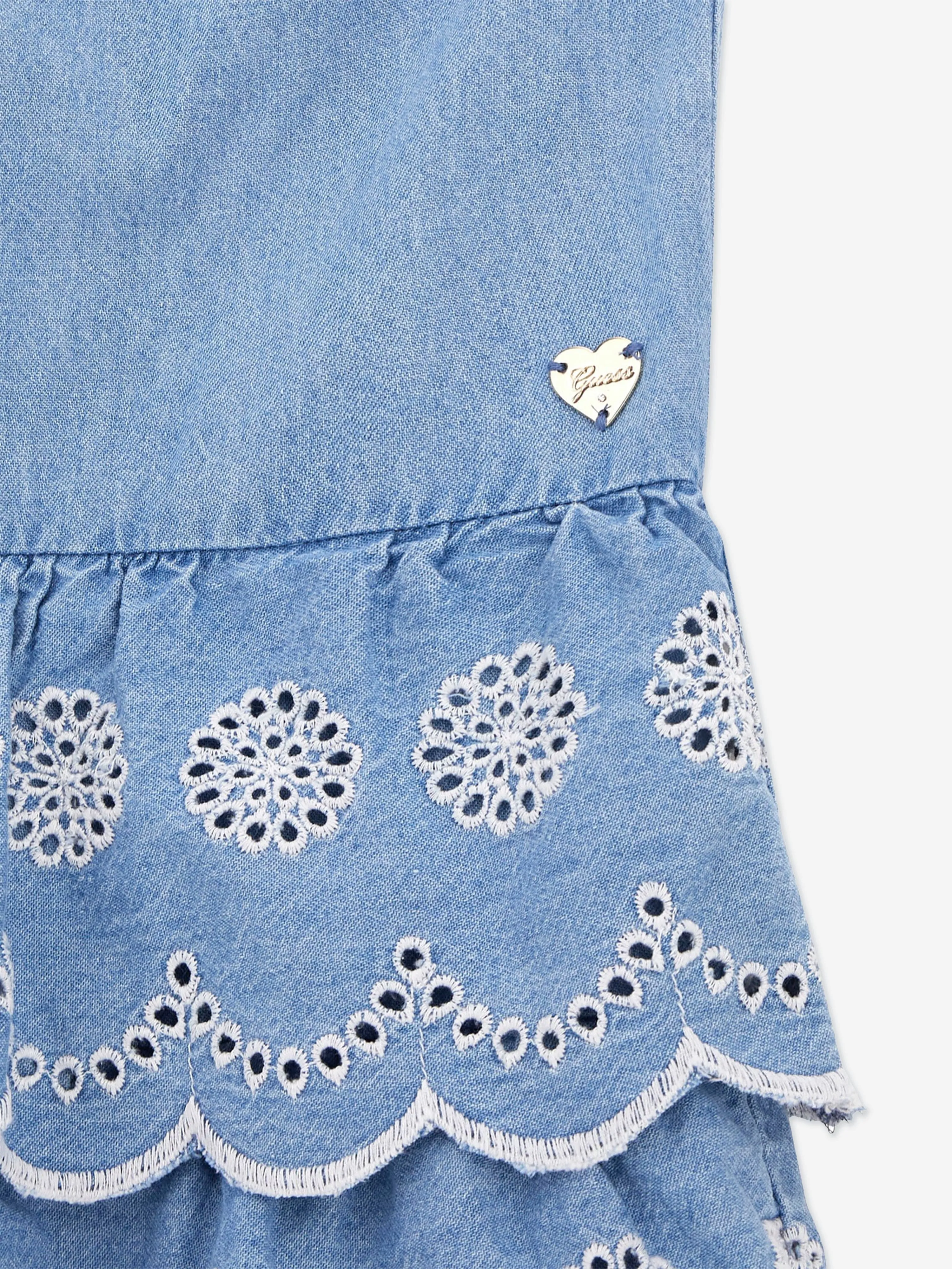 Girls Denim Ruffle Dress in Blue