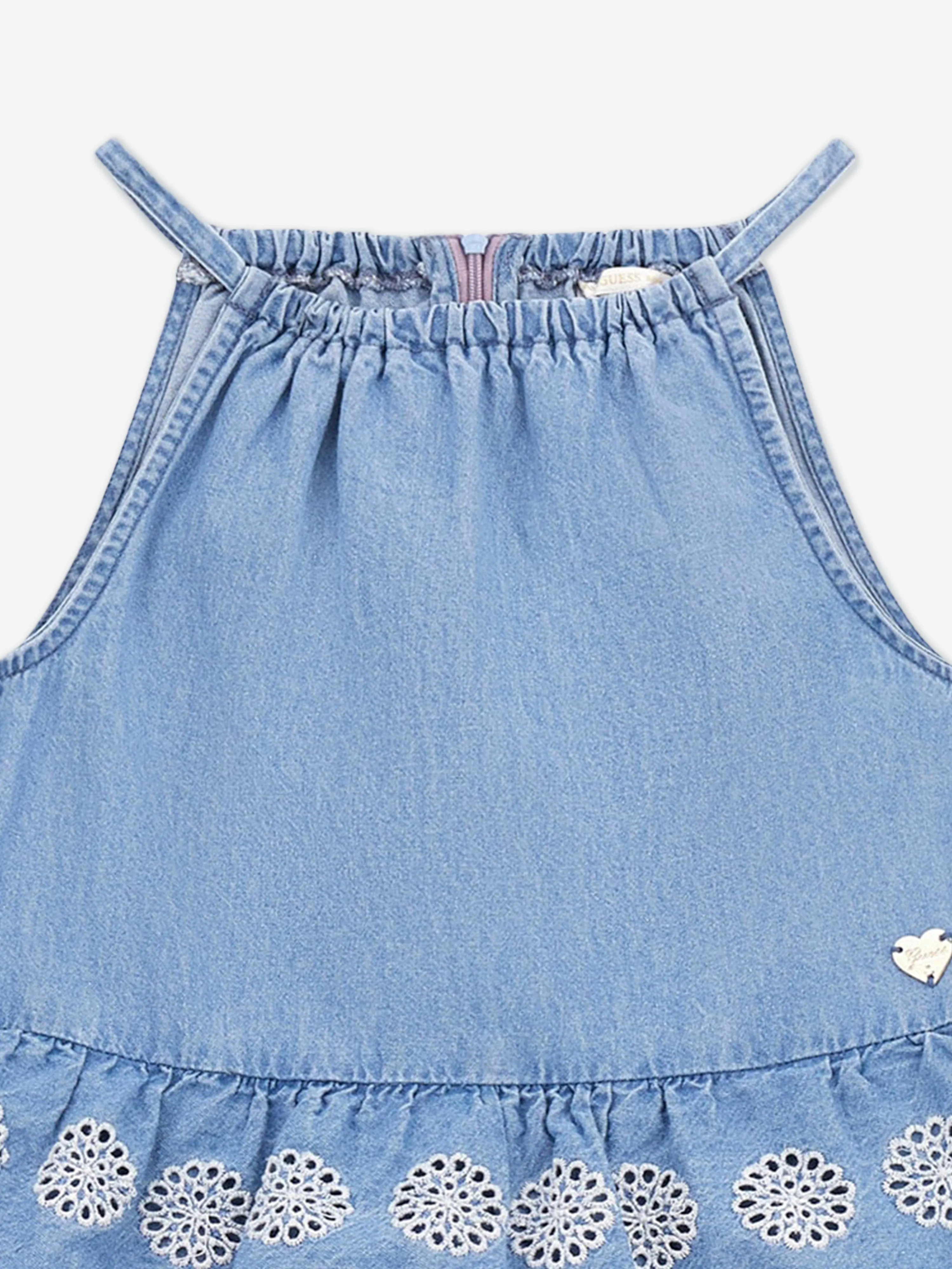 Girls Denim Ruffle Dress in Blue
