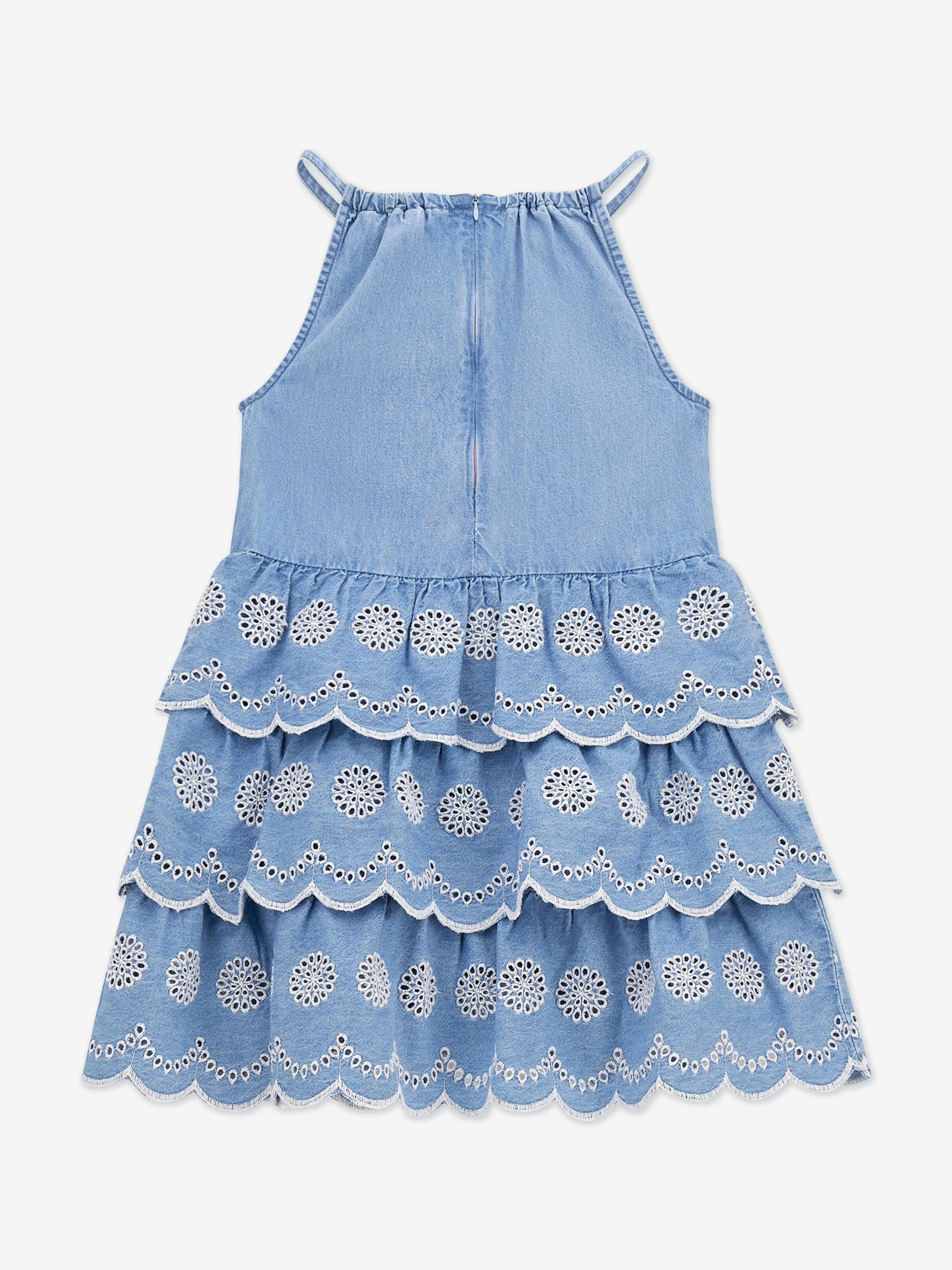Girls Denim Ruffle Dress in Blue