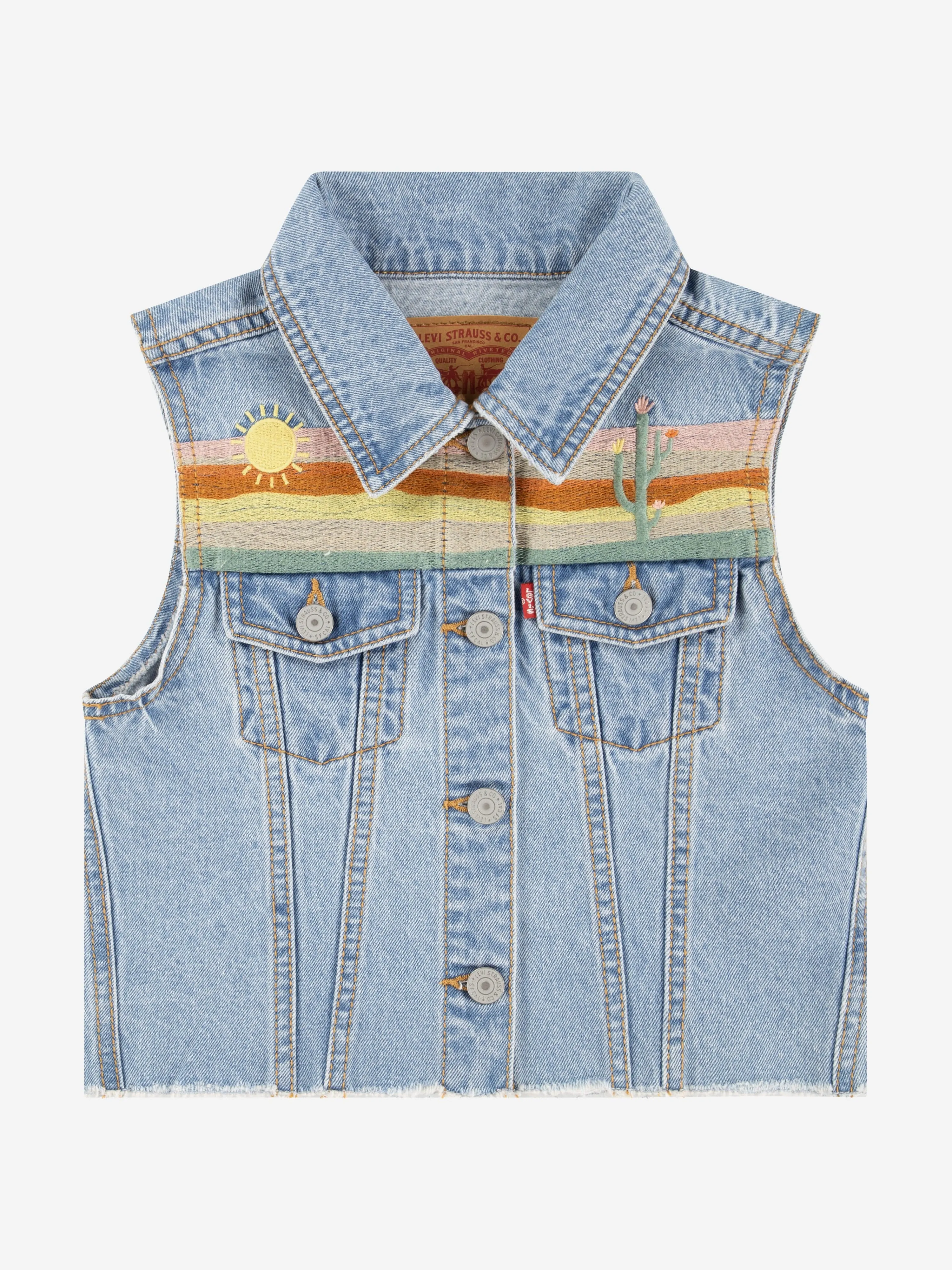 Girls Embroidered Gilet in Blue
