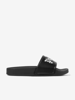 Girls Logo Pool Sliders in Black