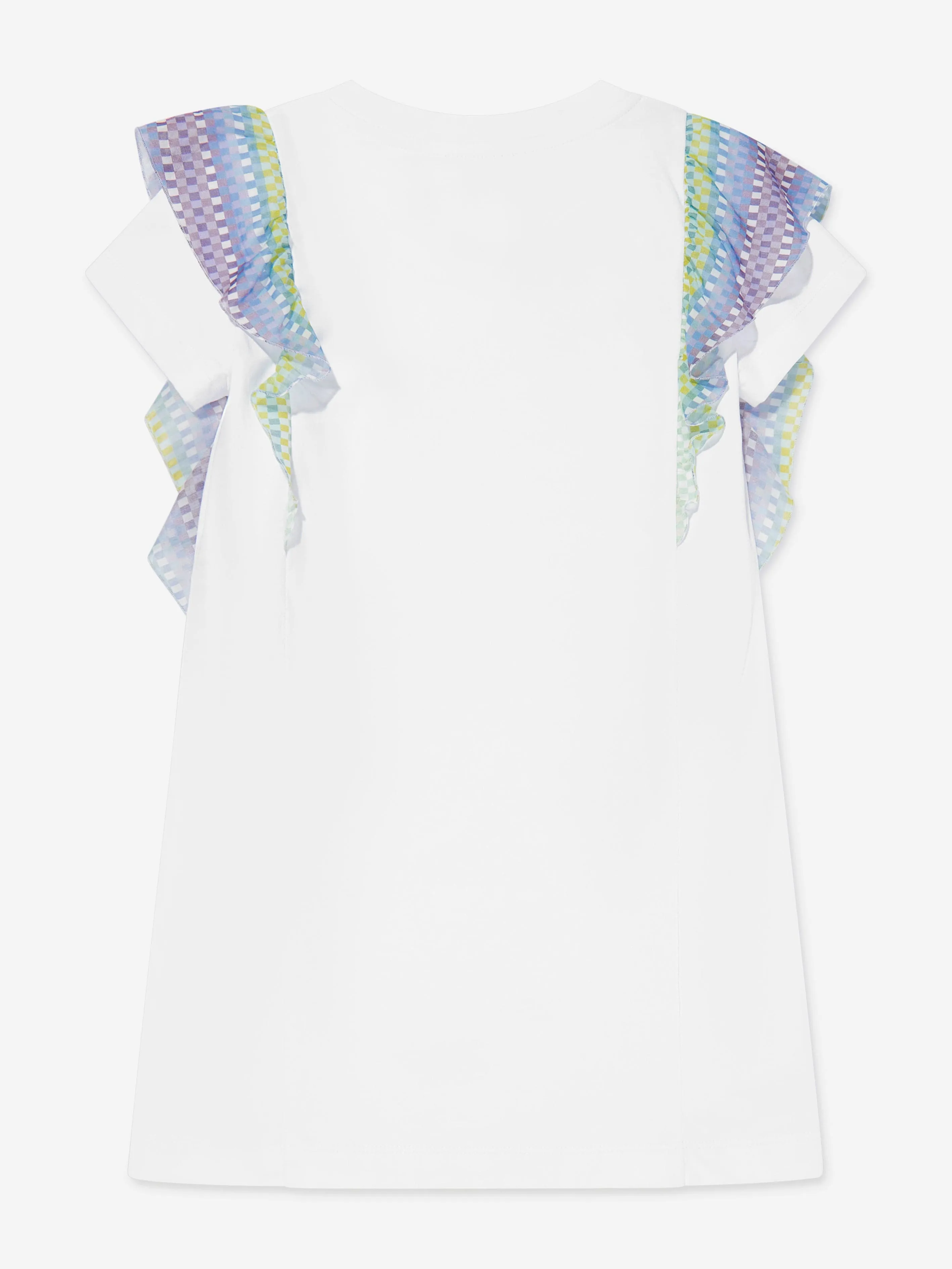 Girls Zigzag Ruffle Jersey Dress in White