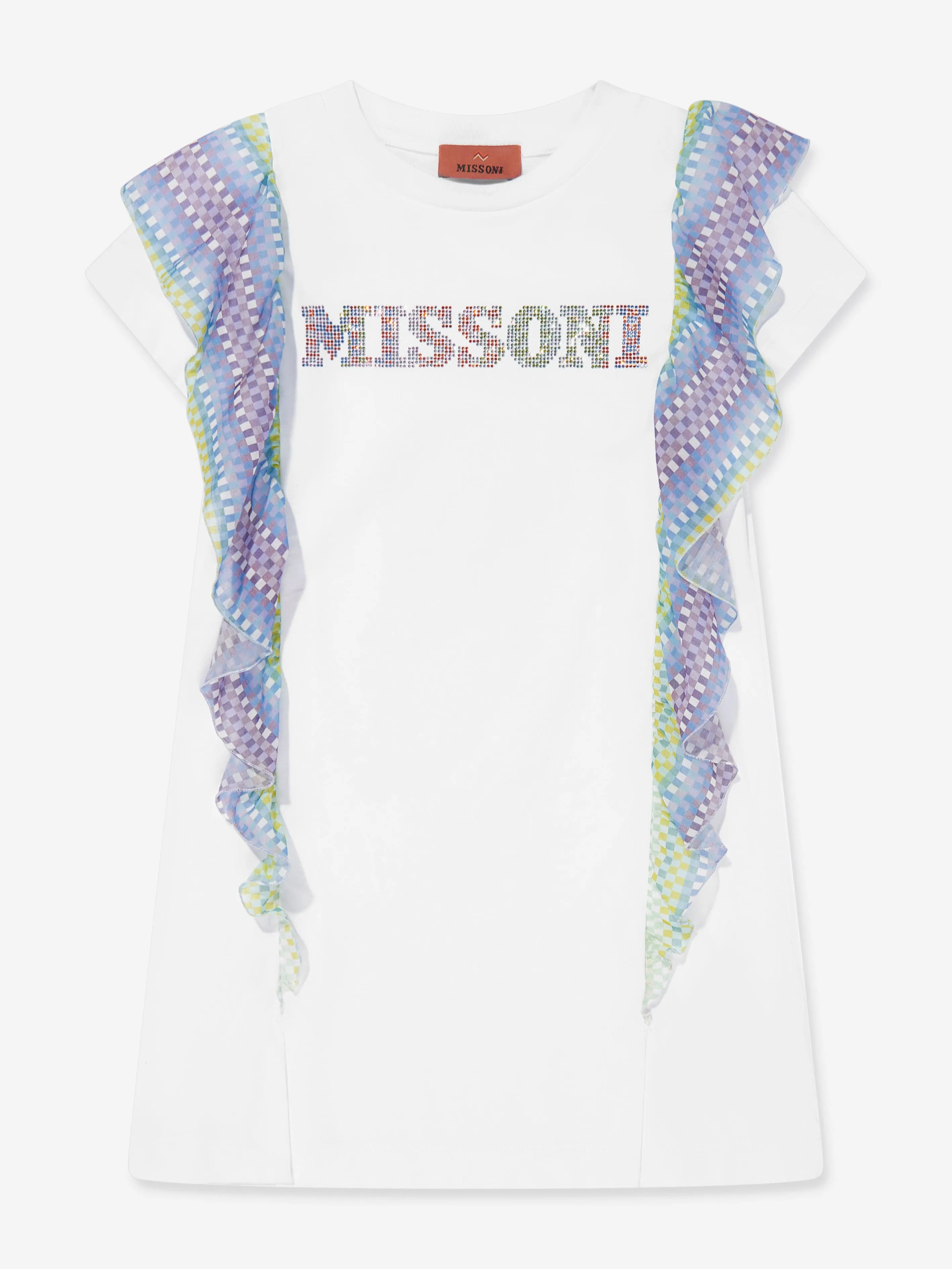 Girls Zigzag Ruffle Jersey Dress in White