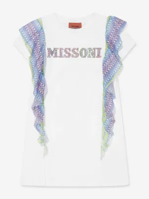 Girls Zigzag Ruffle Jersey Dress in White