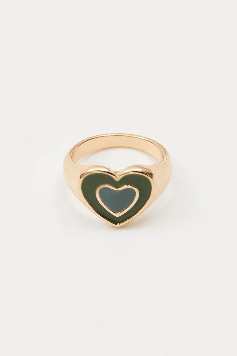Green Heart Chunky Ring