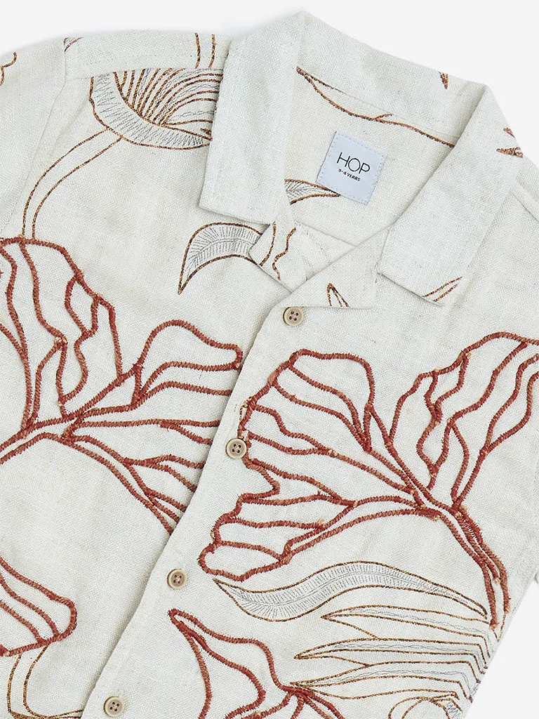HOP Kids Beige Botanical Design Cotton Shirt