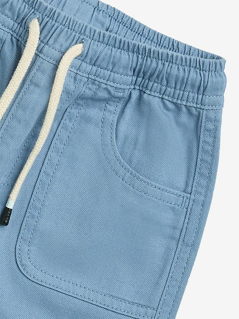 HOP Kids Light Blue Mid-Rise Cotton Shorts