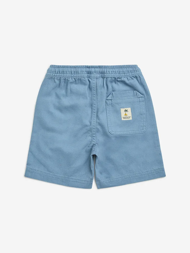 HOP Kids Light Blue Mid-Rise Cotton Shorts