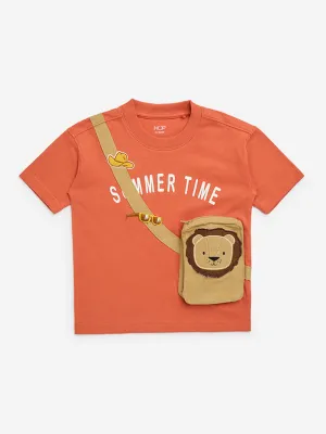 HOP Kids Orange Pouch Stitched Cotton T-Shirt