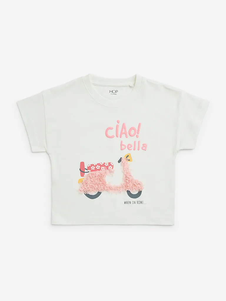 HOP Kids White Text-Printed Cotton T-Shirt