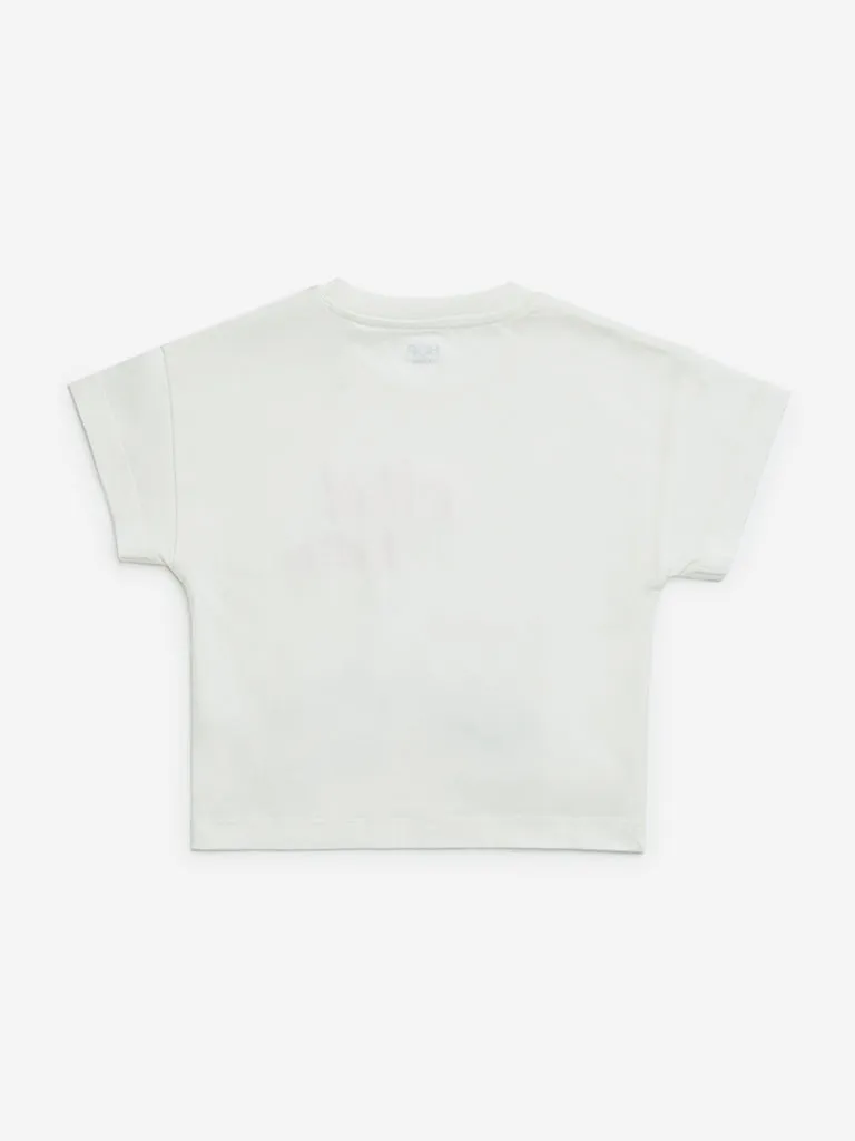 HOP Kids White Text-Printed Cotton T-Shirt