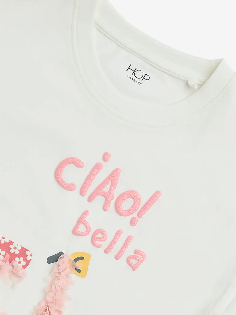 HOP Kids White Text-Printed Cotton T-Shirt