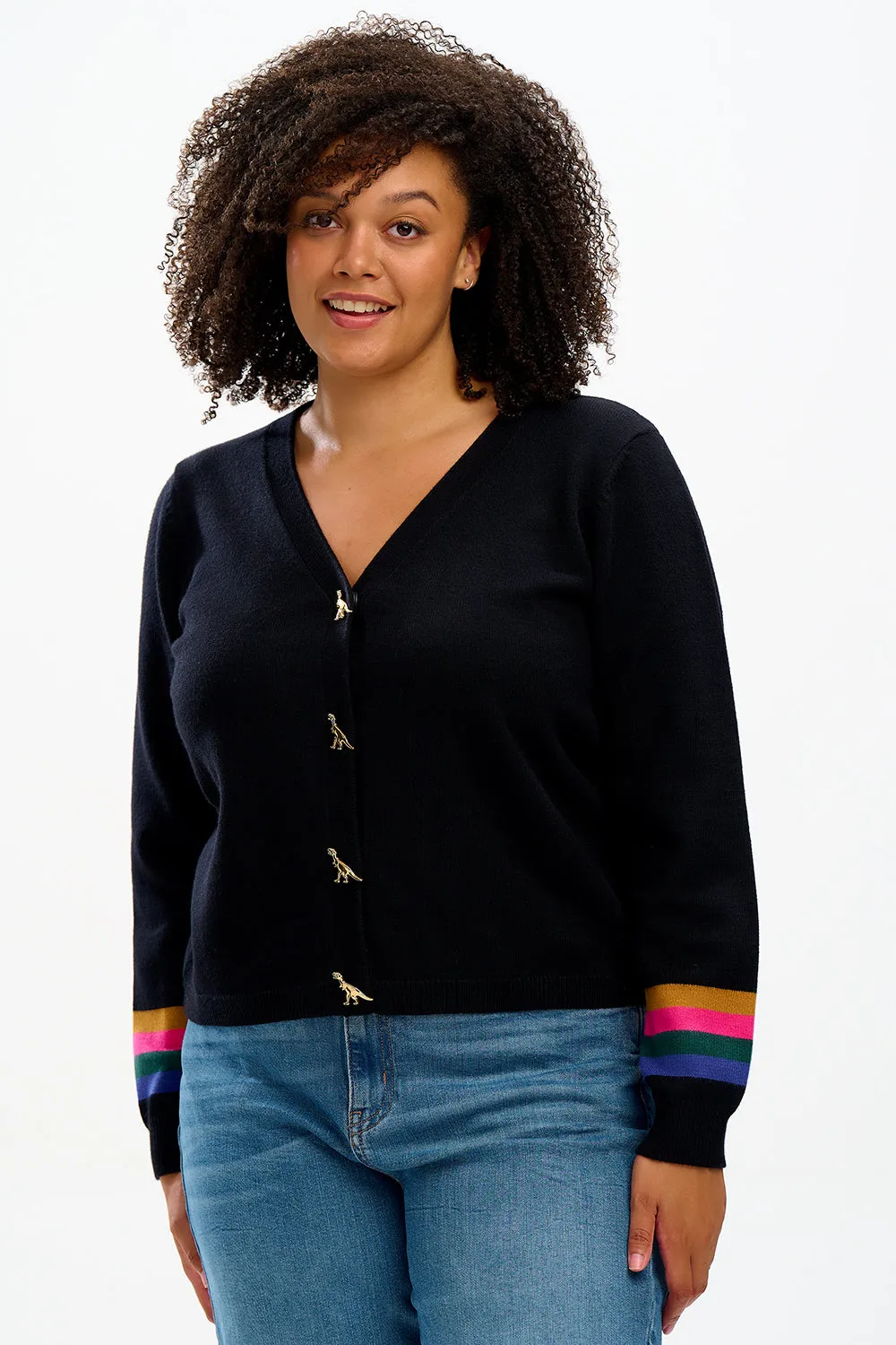 Jennifer Cardigan - Black. Dinosaur Buttons
