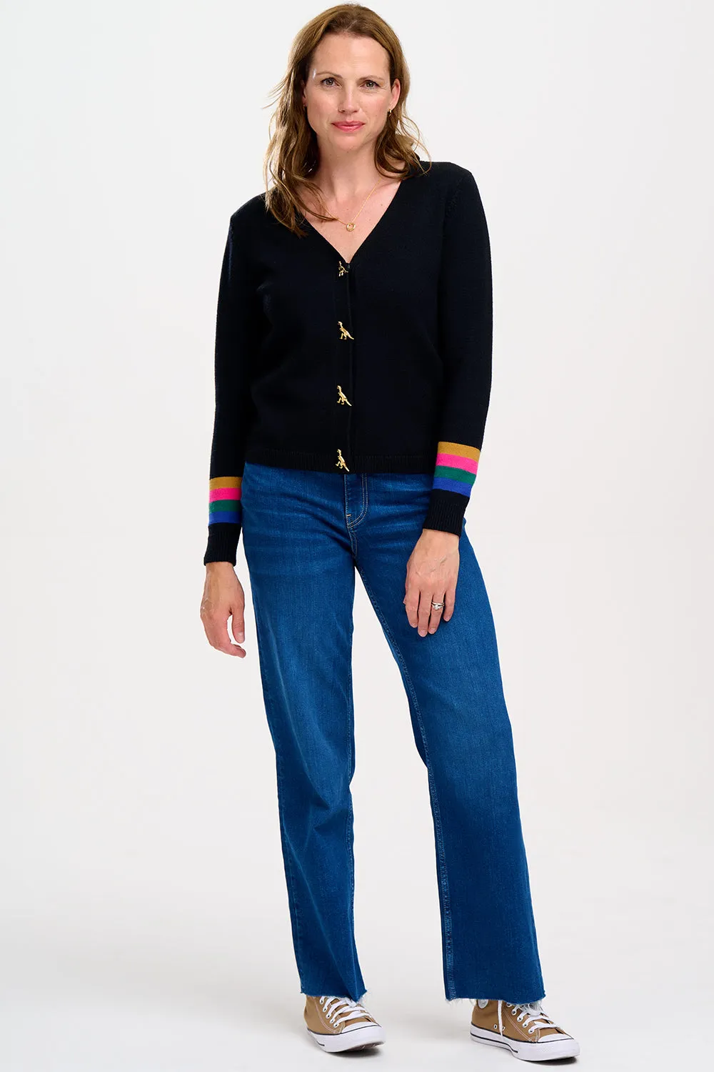 Jennifer Cardigan - Black. Dinosaur Buttons