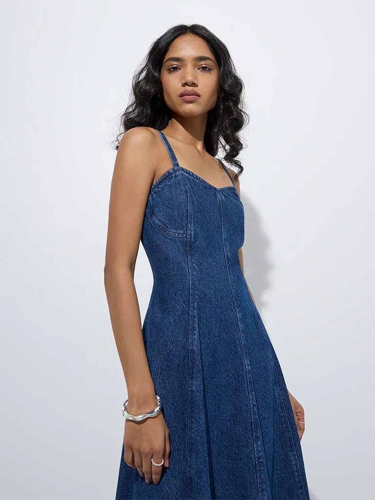 LOV Dark Blue A-Line Denim Dress