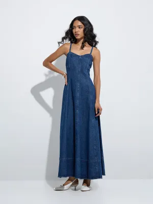 LOV Dark Blue A-Line Denim Dress
