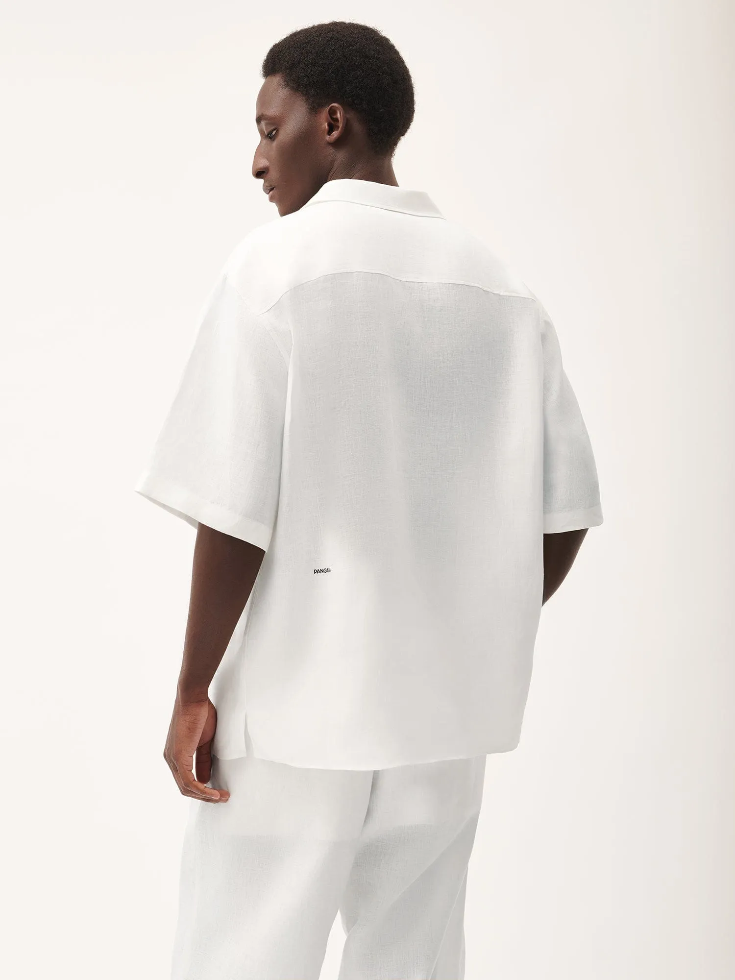 Mens Aloe Linen Camp Collar Shirt—off-white