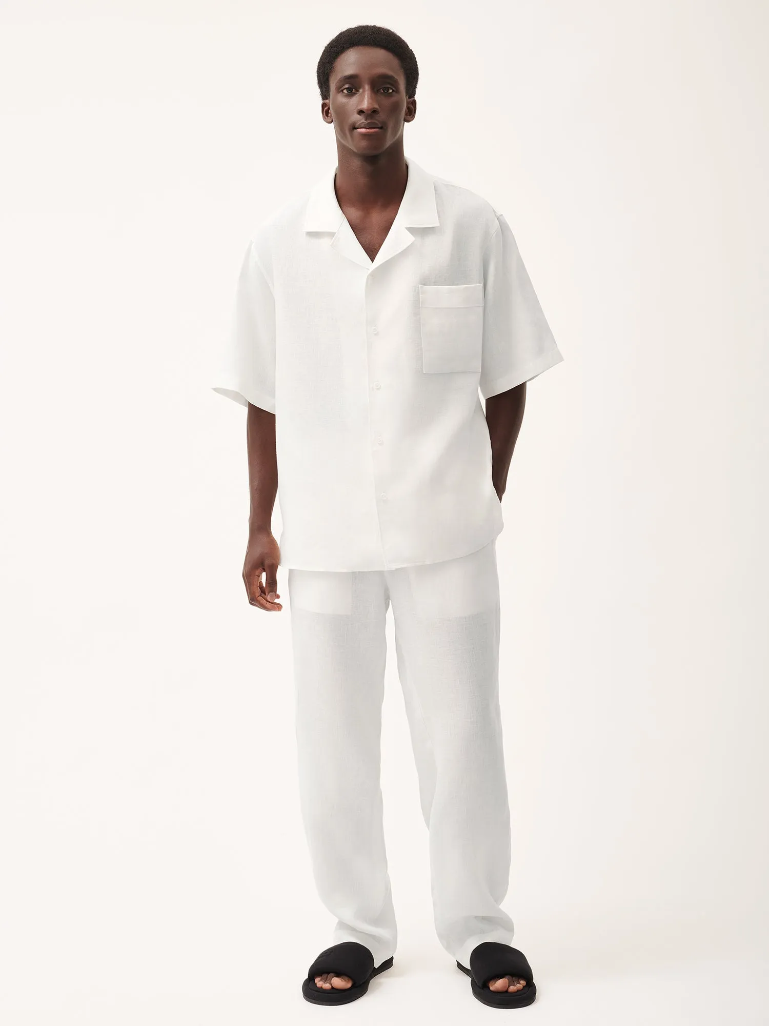 Mens Aloe Linen Camp Collar Shirt—off-white